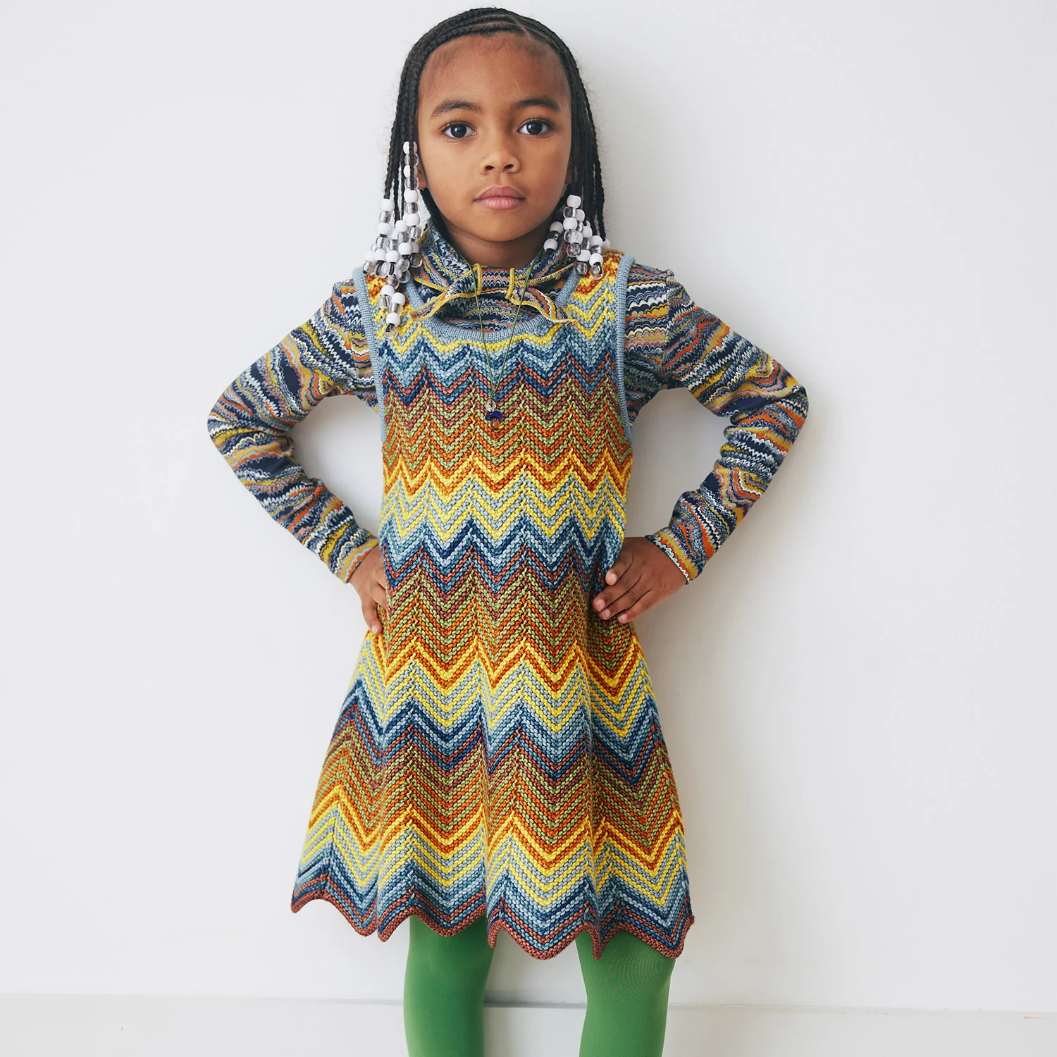 Kids Merino Wool Parlor Chevron Dress - Mango - Image 2