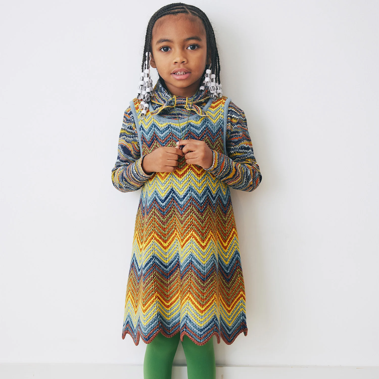 Kids Merino Wool Parlor Chevron Dress - Mango - Image 3