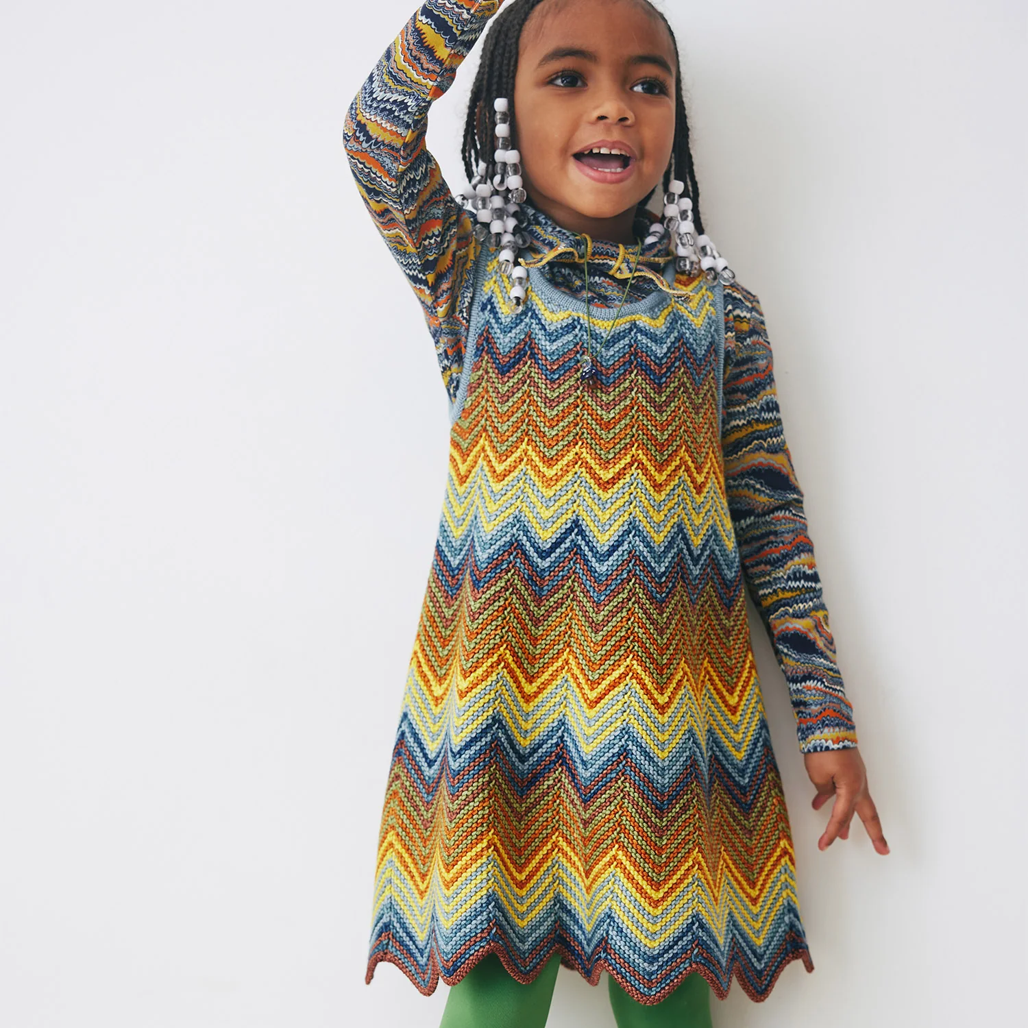 Kids Merino Wool Parlor Chevron Dress - Mango - Image 4