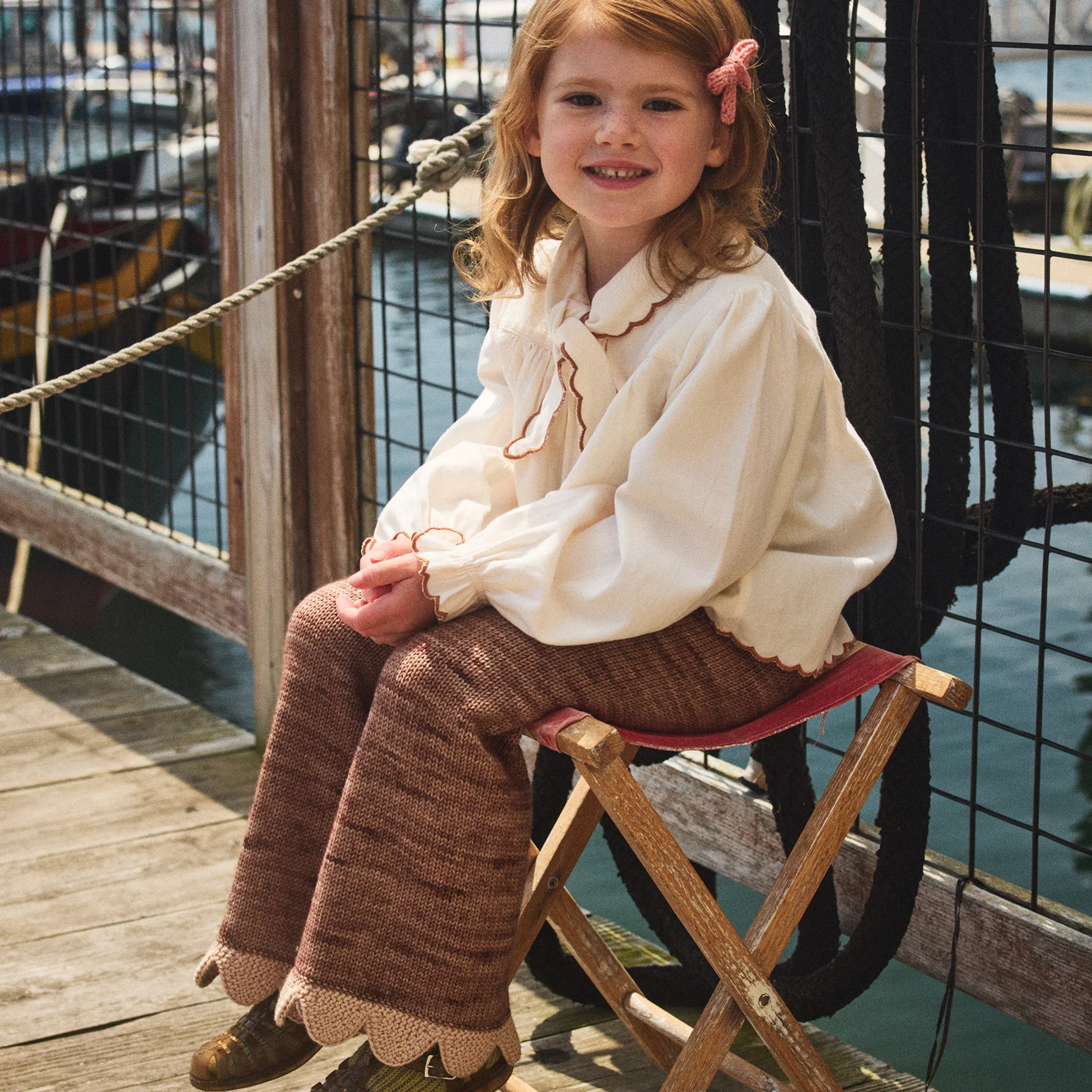 Kids Merino Wool Scallop Edge Pant - Affogato - Image 2