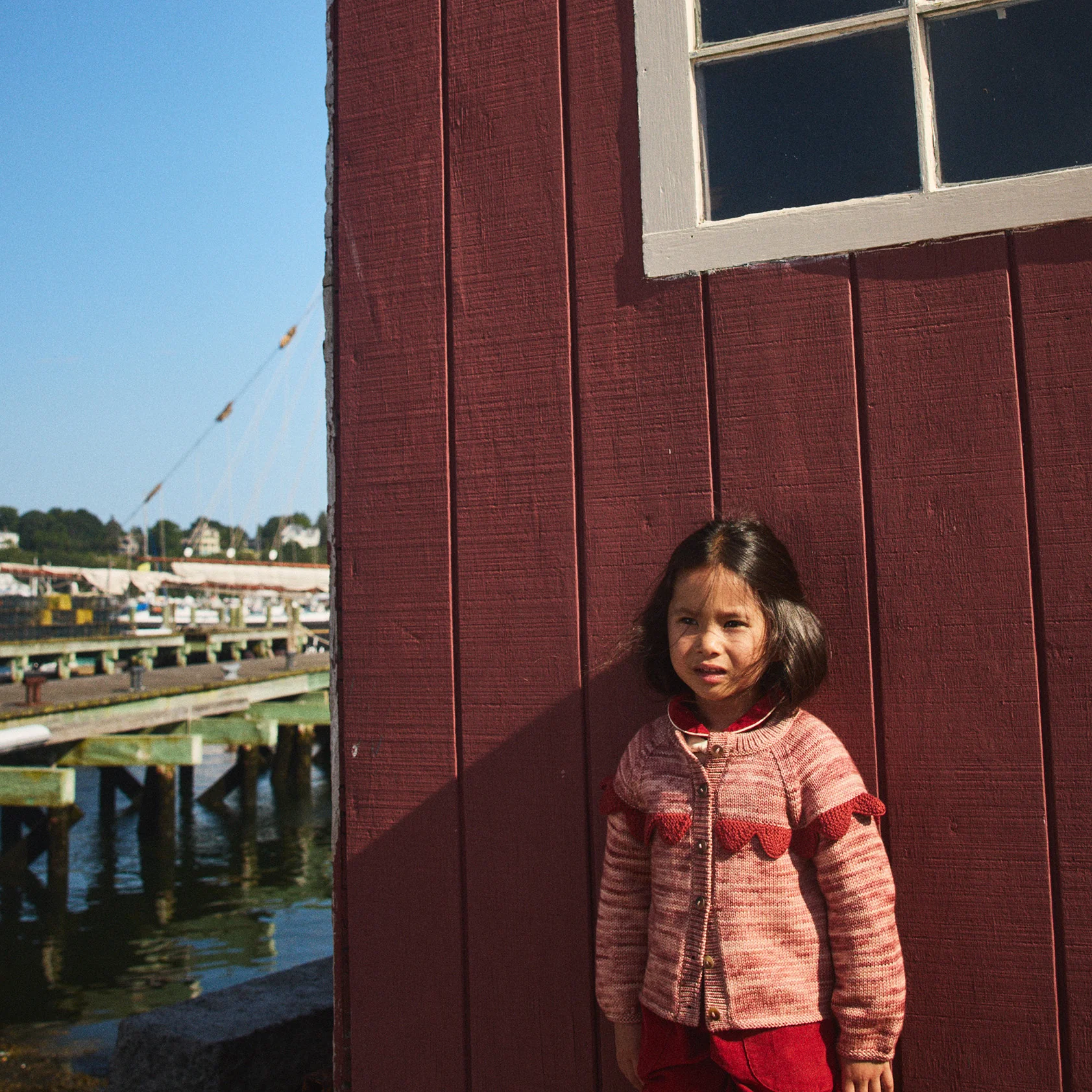 Kids Merino Wool Scallop Yoke Cardigan - Prairie Rose