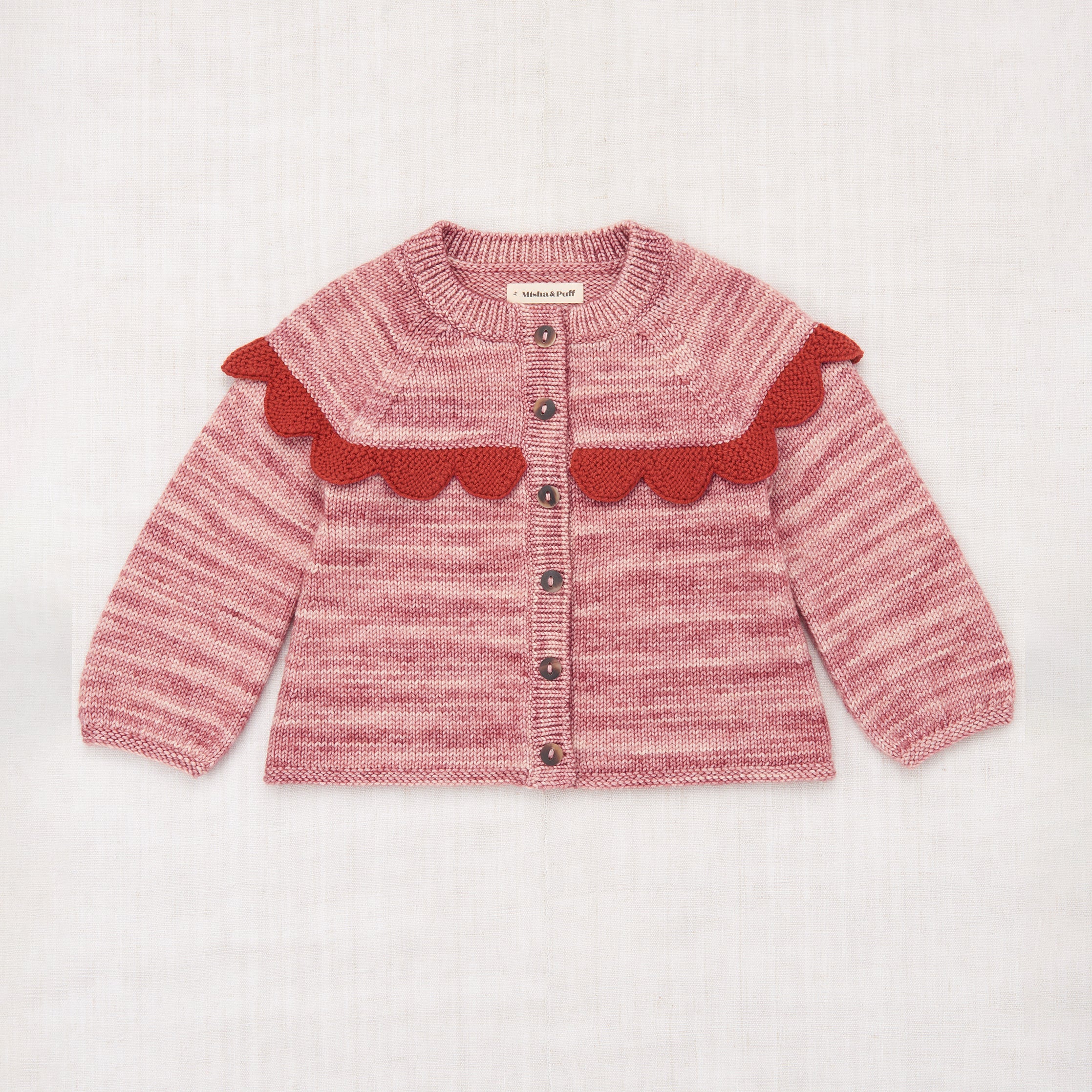 Kids Merino Wool Scallop Yoke Cardigan - Prairie Rose - Image 2