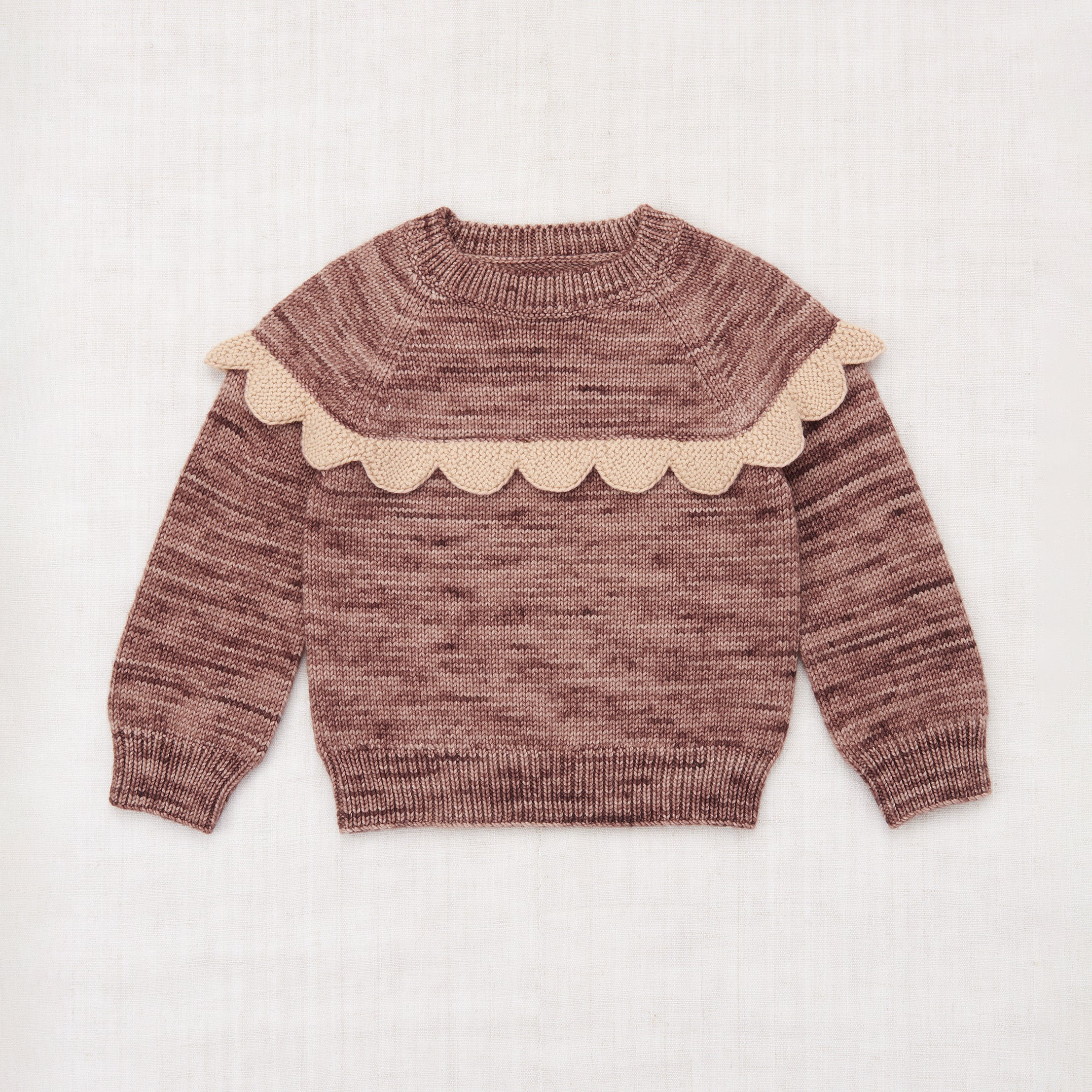 Kids Merino Wool Scallop Yoke Sweater - Affogato