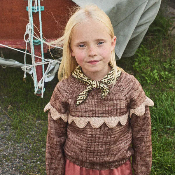Kids Merino Wool Scallop Yoke Sweater - Affogato - Image 2