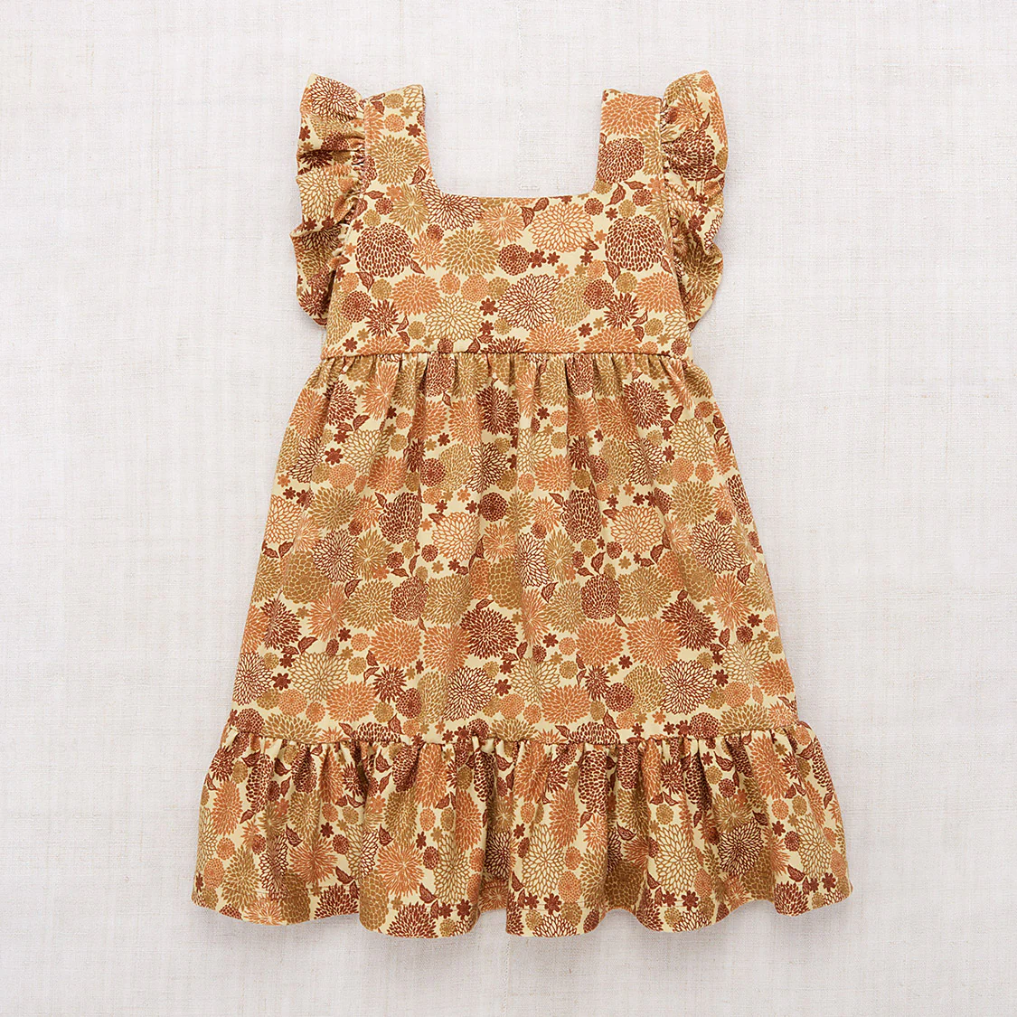 Kids Pima Cotton Ruffle Sleeve Dress - Acorn Chrysanthemum - Image 2