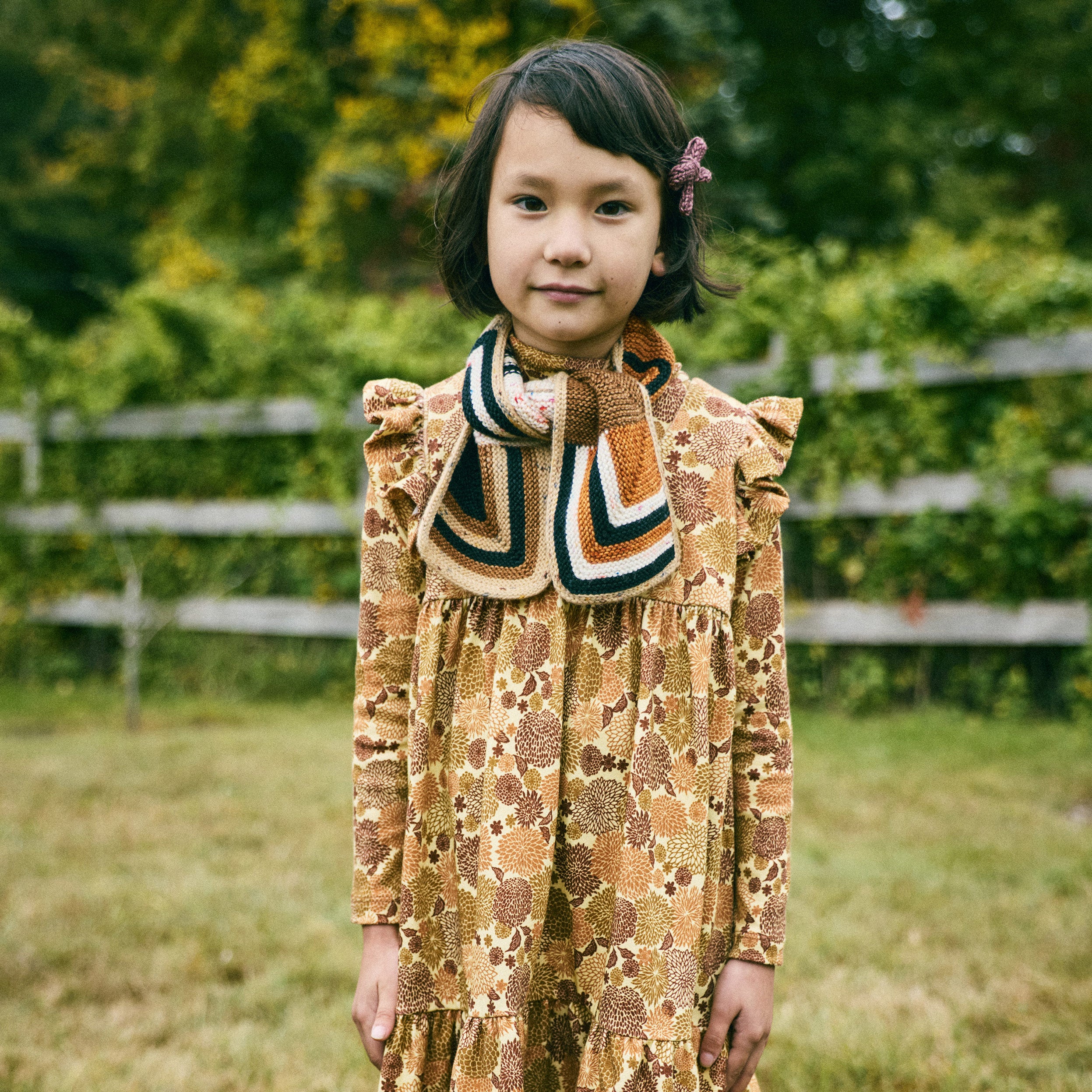 Kids Pima Cotton Ruffle Sleeve Dress - Acorn Chrysanthemum - Image 3