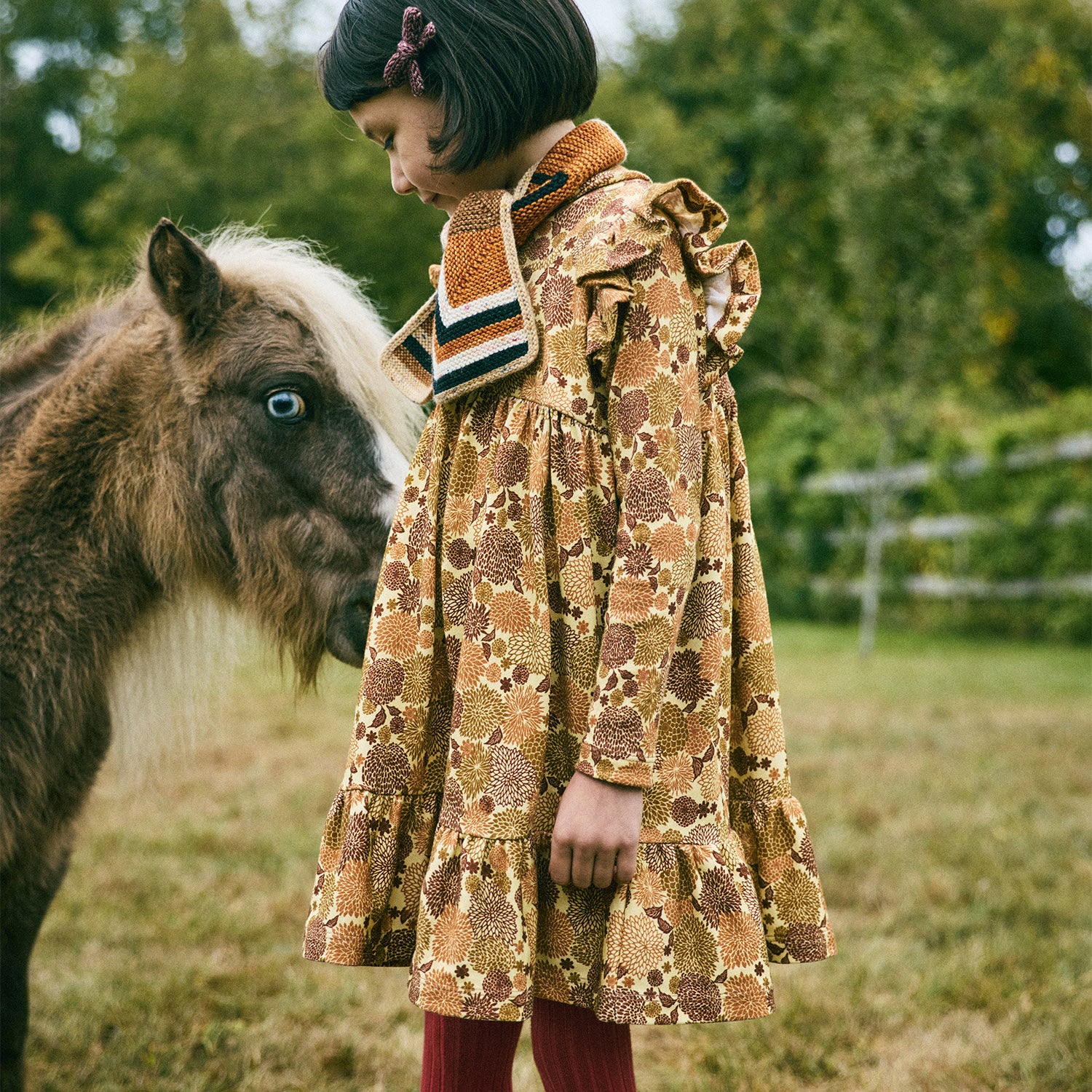 Kids Pima Cotton Ruffle Sleeve Dress - Acorn Chrysanthemum - Image 4