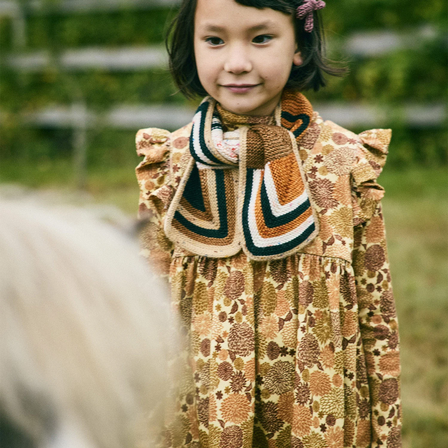 Kids Pima Cotton Ruffle Sleeve Dress - Acorn Chrysanthemum - Image 5