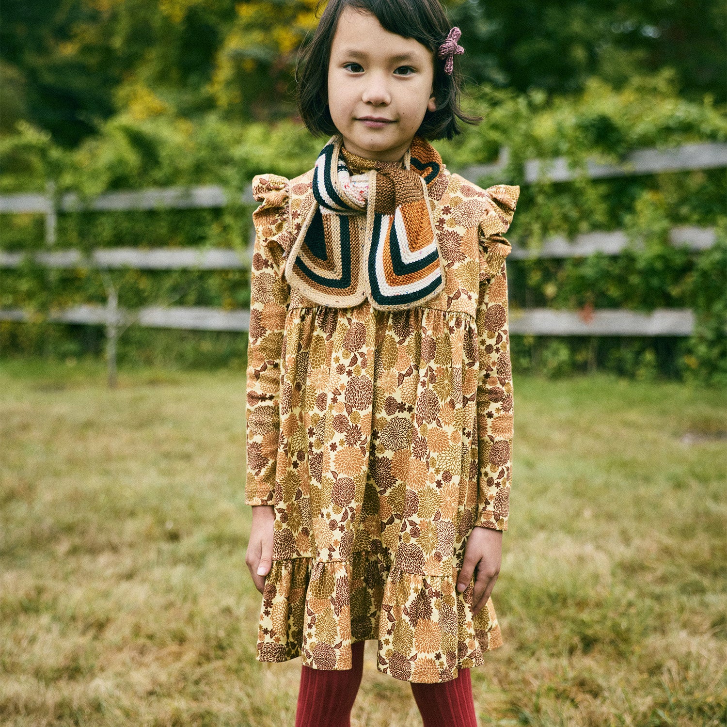 Kids Pima Cotton Ruffle Sleeve Dress - Acorn Chrysanthemum - Image 6