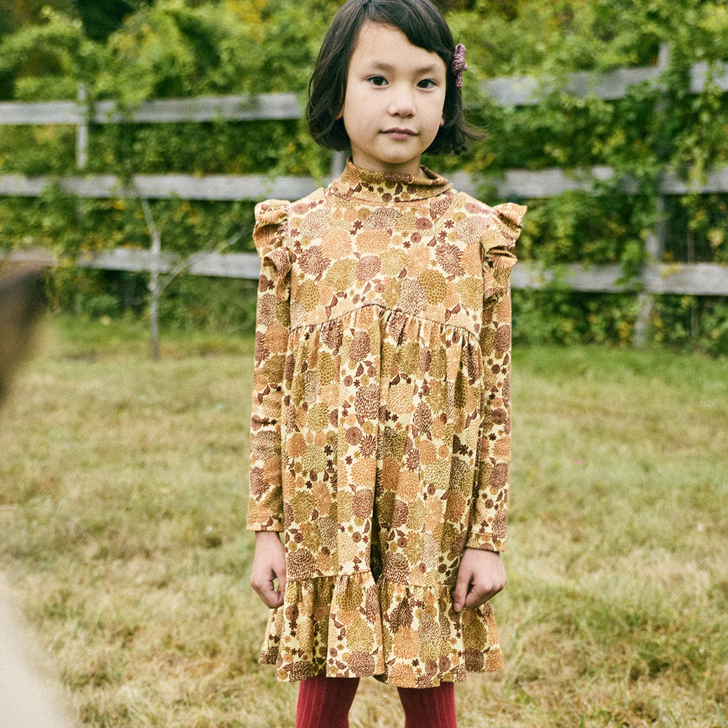 Kids Pima Cotton Ruffle Sleeve Dress - Acorn Chrysanthemum - Image 7
