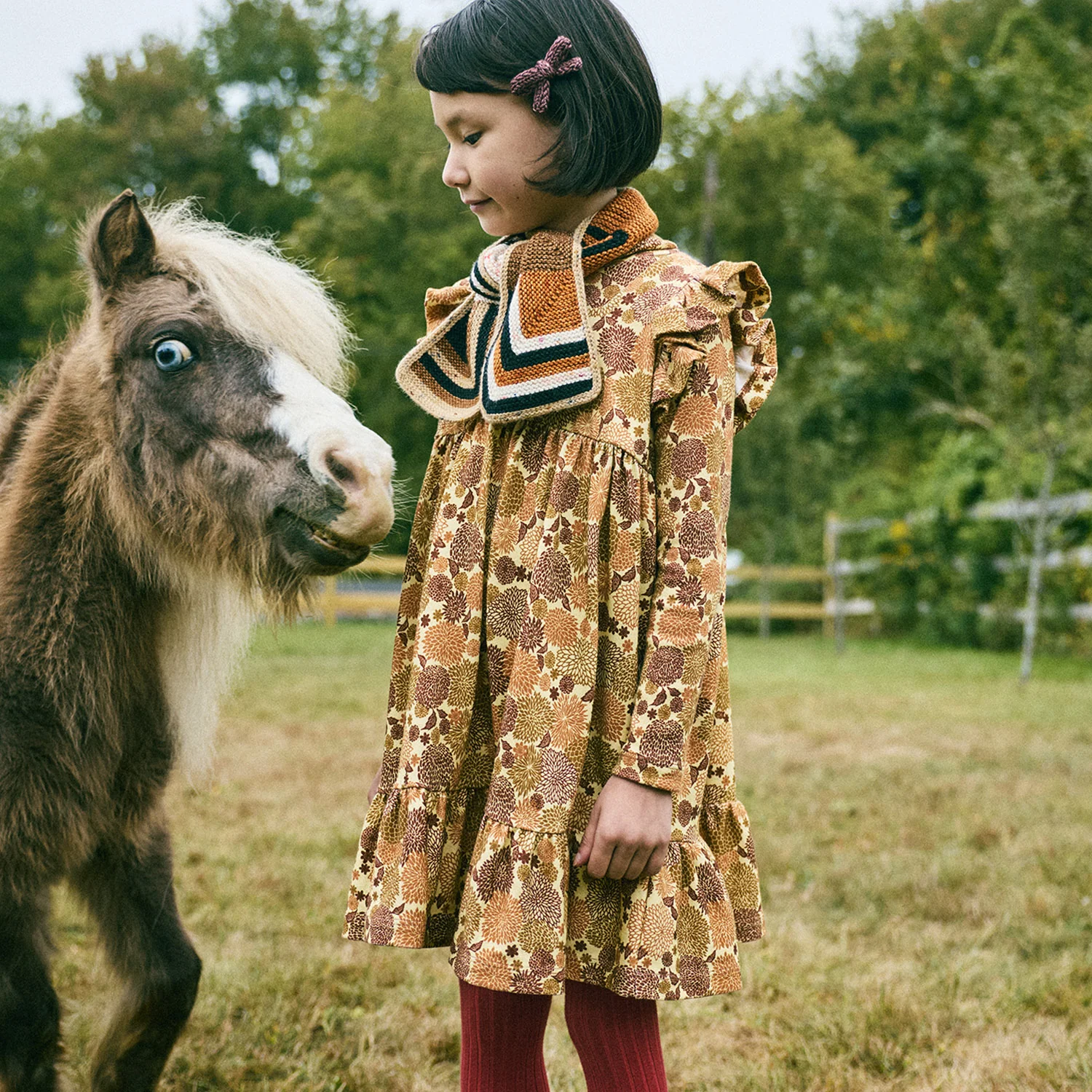 Kids Pima Cotton Ruffle Sleeve Dress - Acorn Chrysanthemum - Image 8