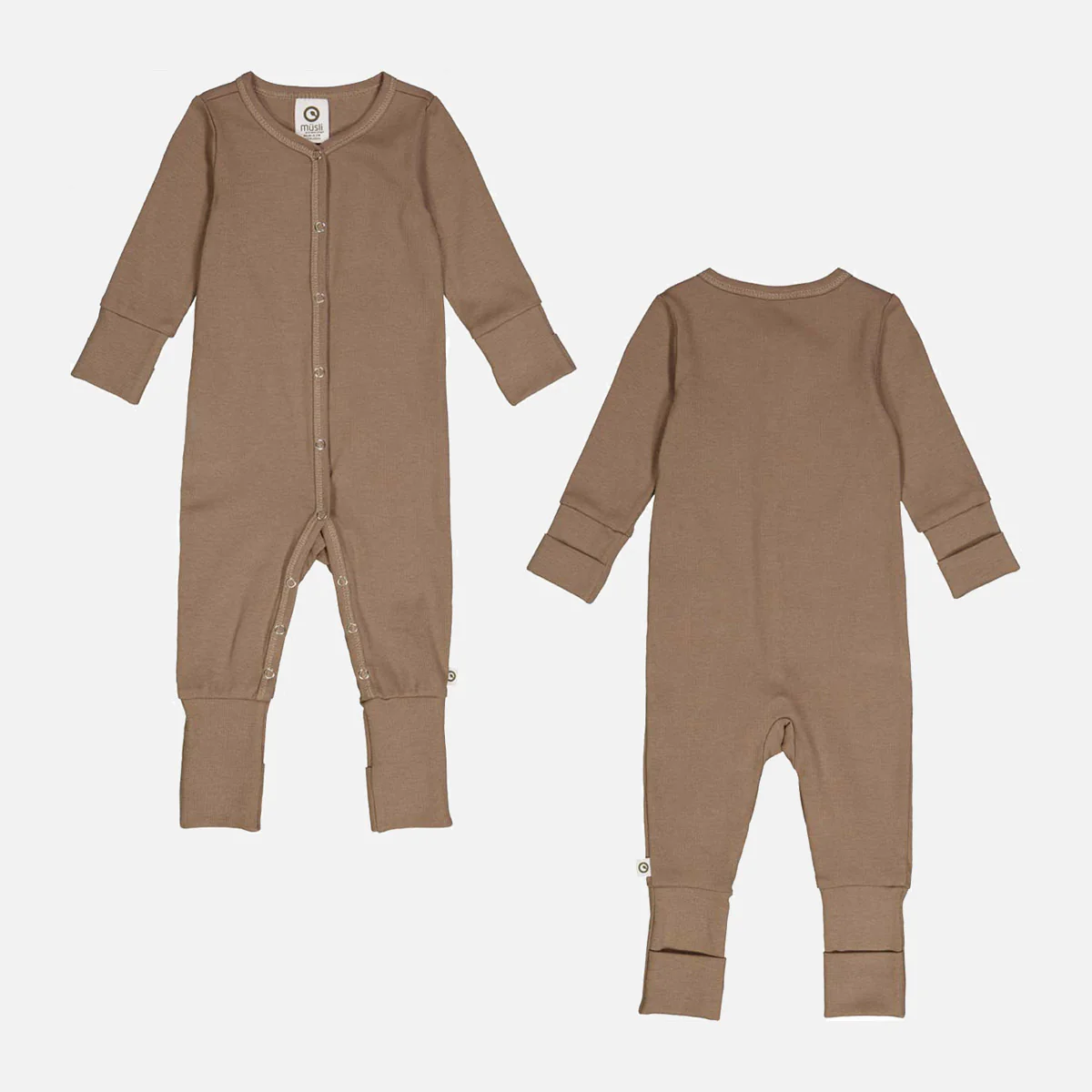Baby Cotton Rib Pyjamas - Walnut - Image 3