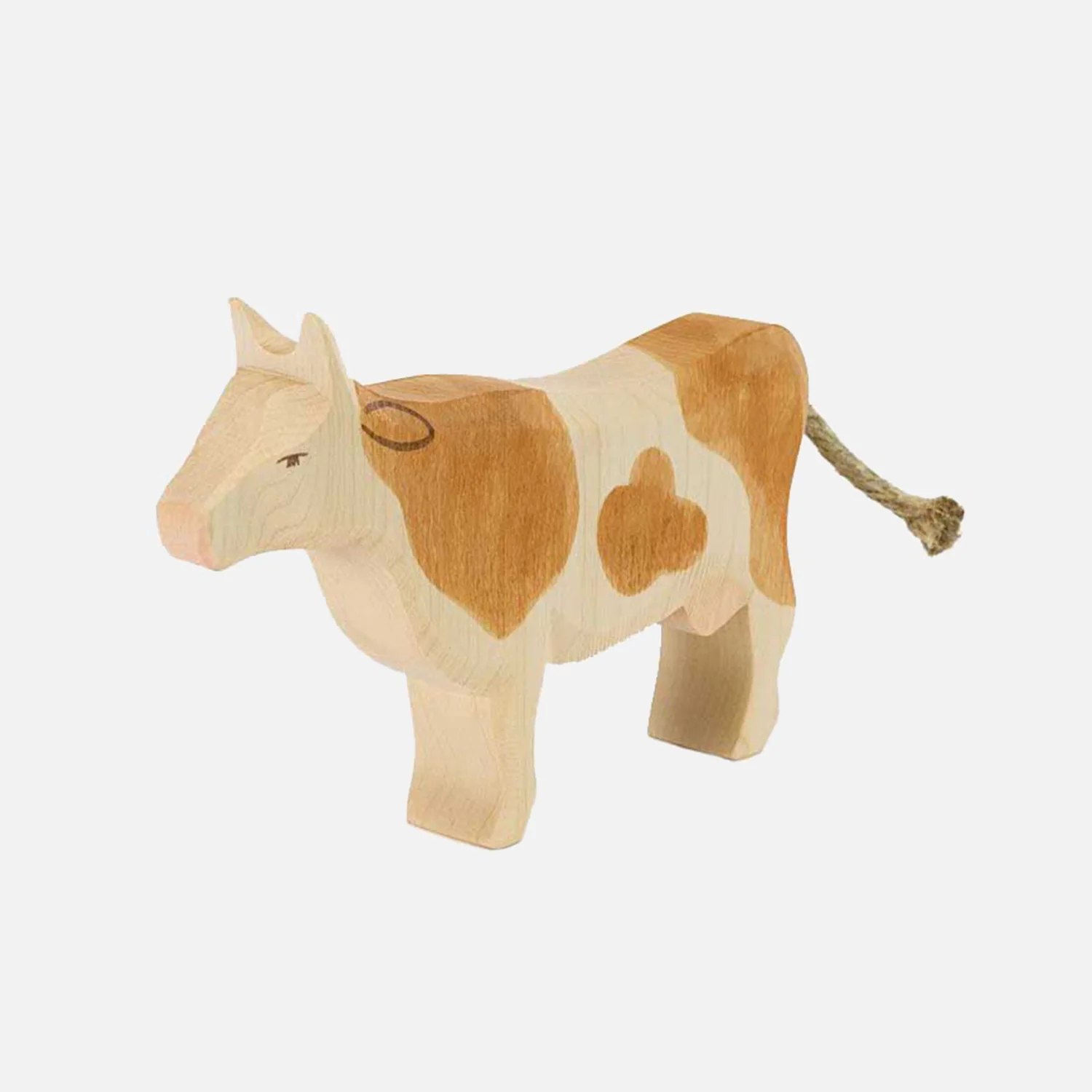 Handcrafted Wooden Brown & White Standing Cow - Image 2