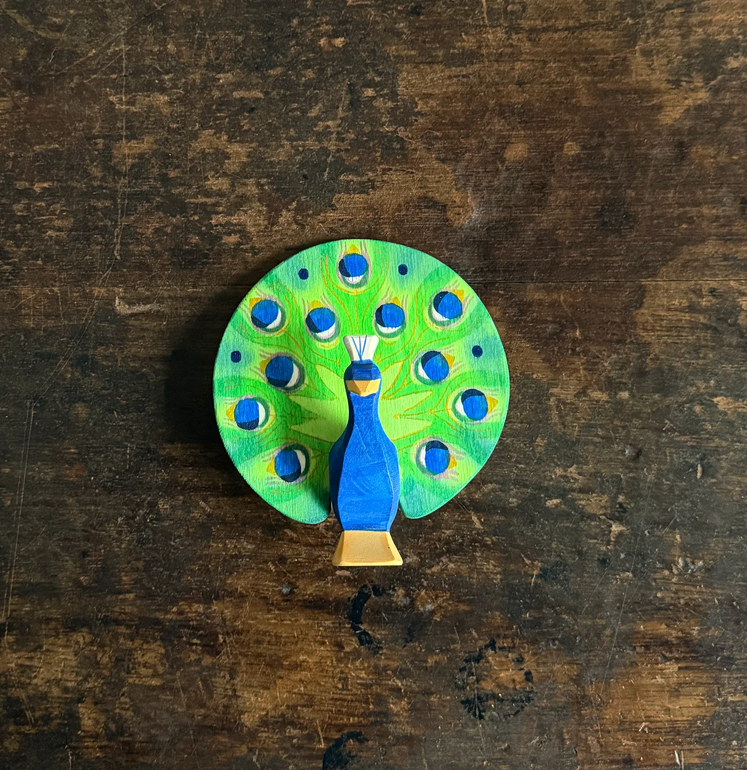 Handcrafted Wooden Open Peacock