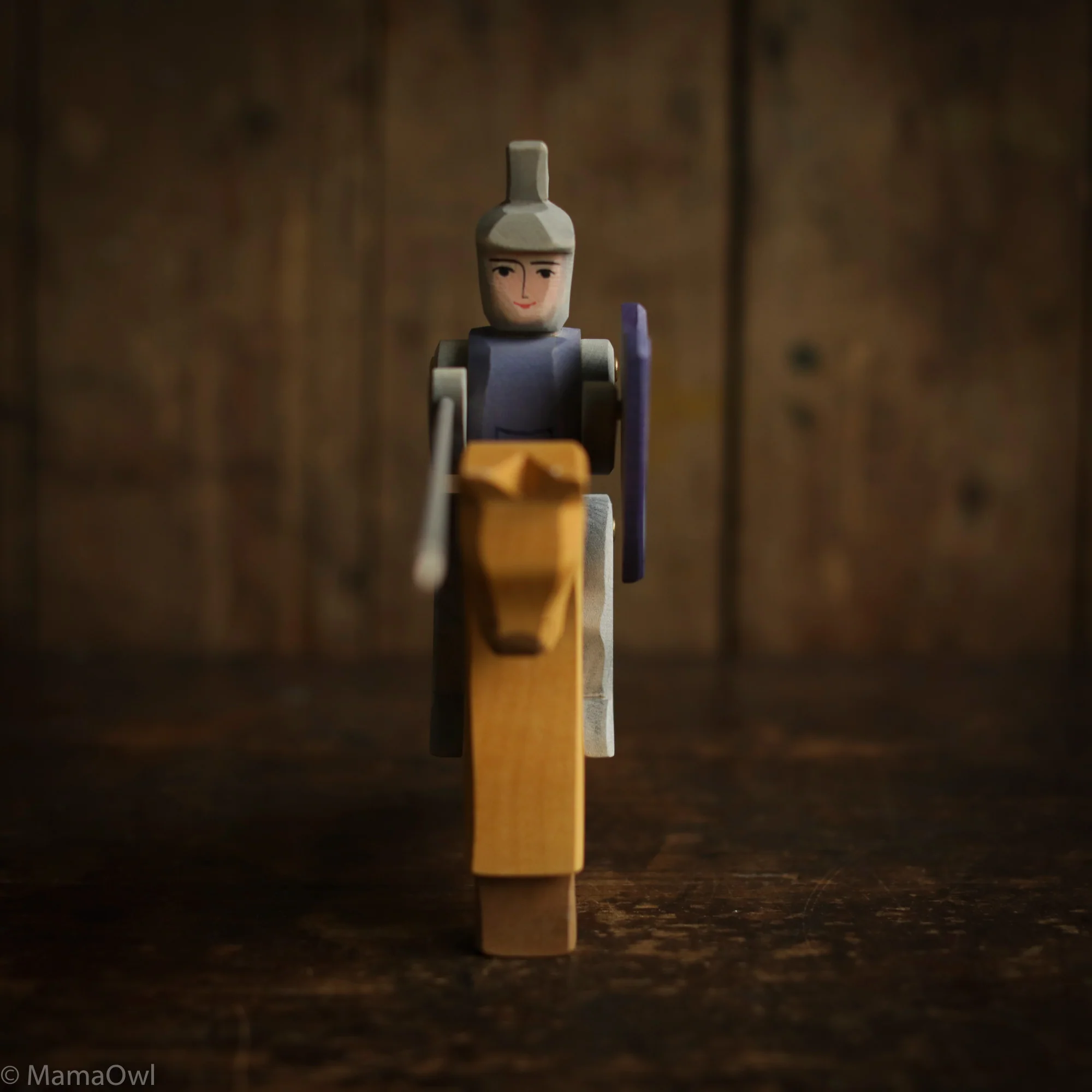 Handcrafted Wooden Riding Knight - Blue - Image 2