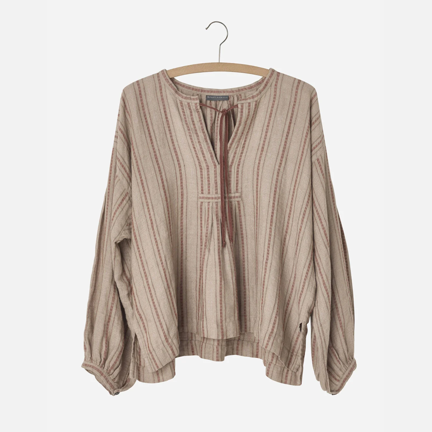 Women's Linen Folklore Blouse - Red Stripe - Image 3
