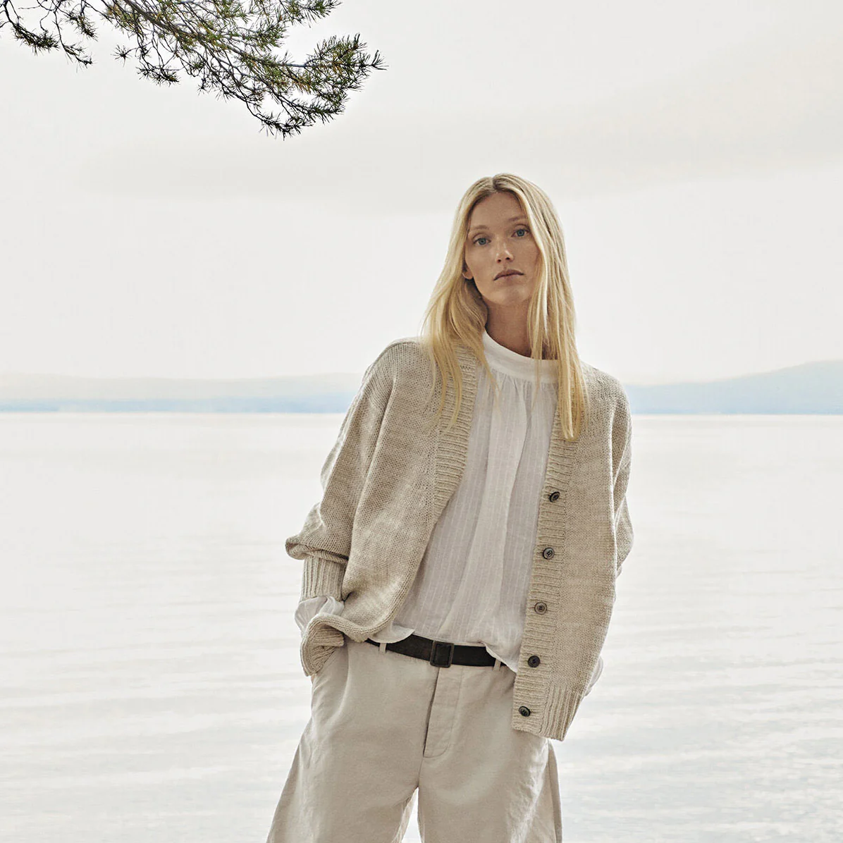 Women's Linen/Wool Knit Cardigan - Off White