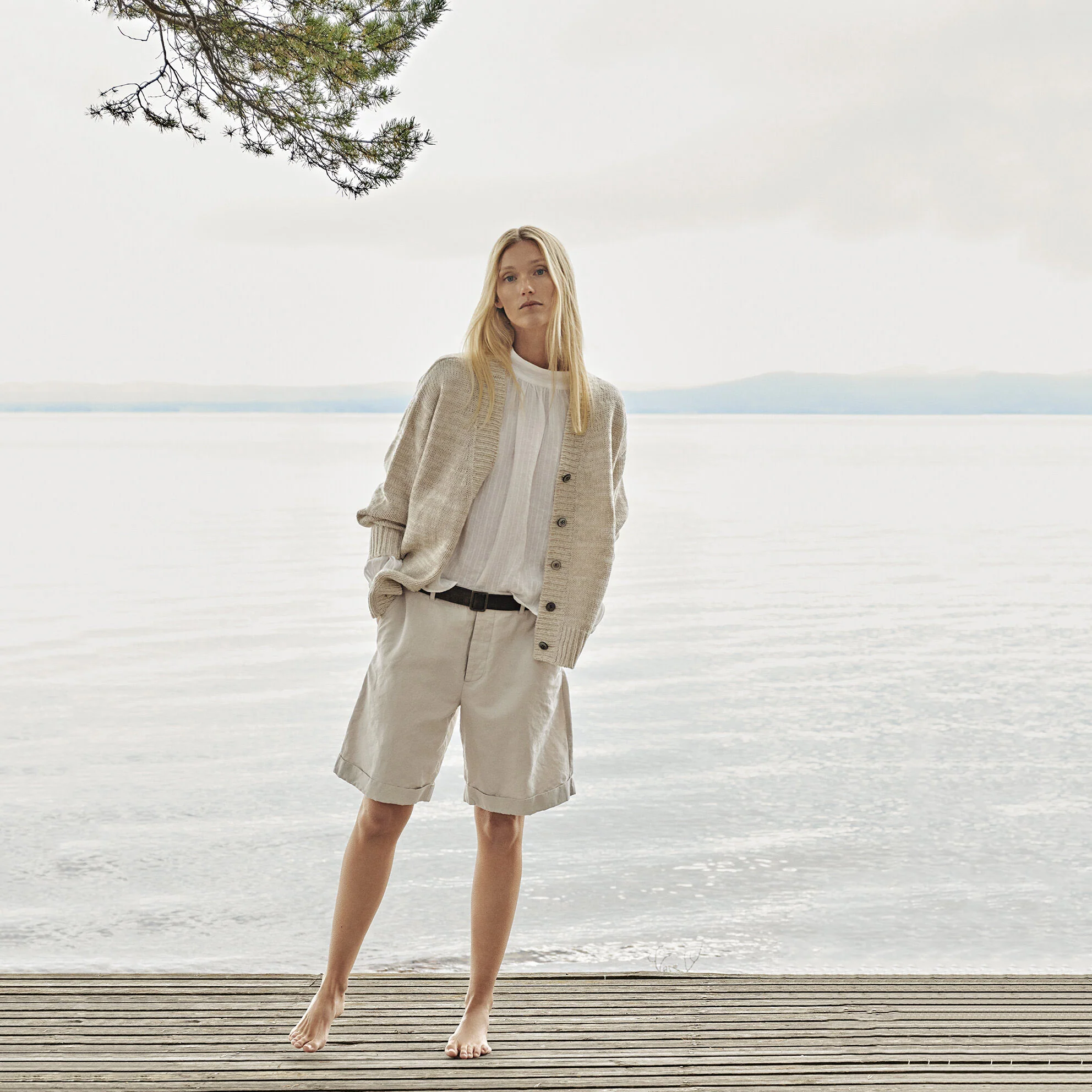 Women's Linen/Wool Knit Cardigan - Off White - Image 4