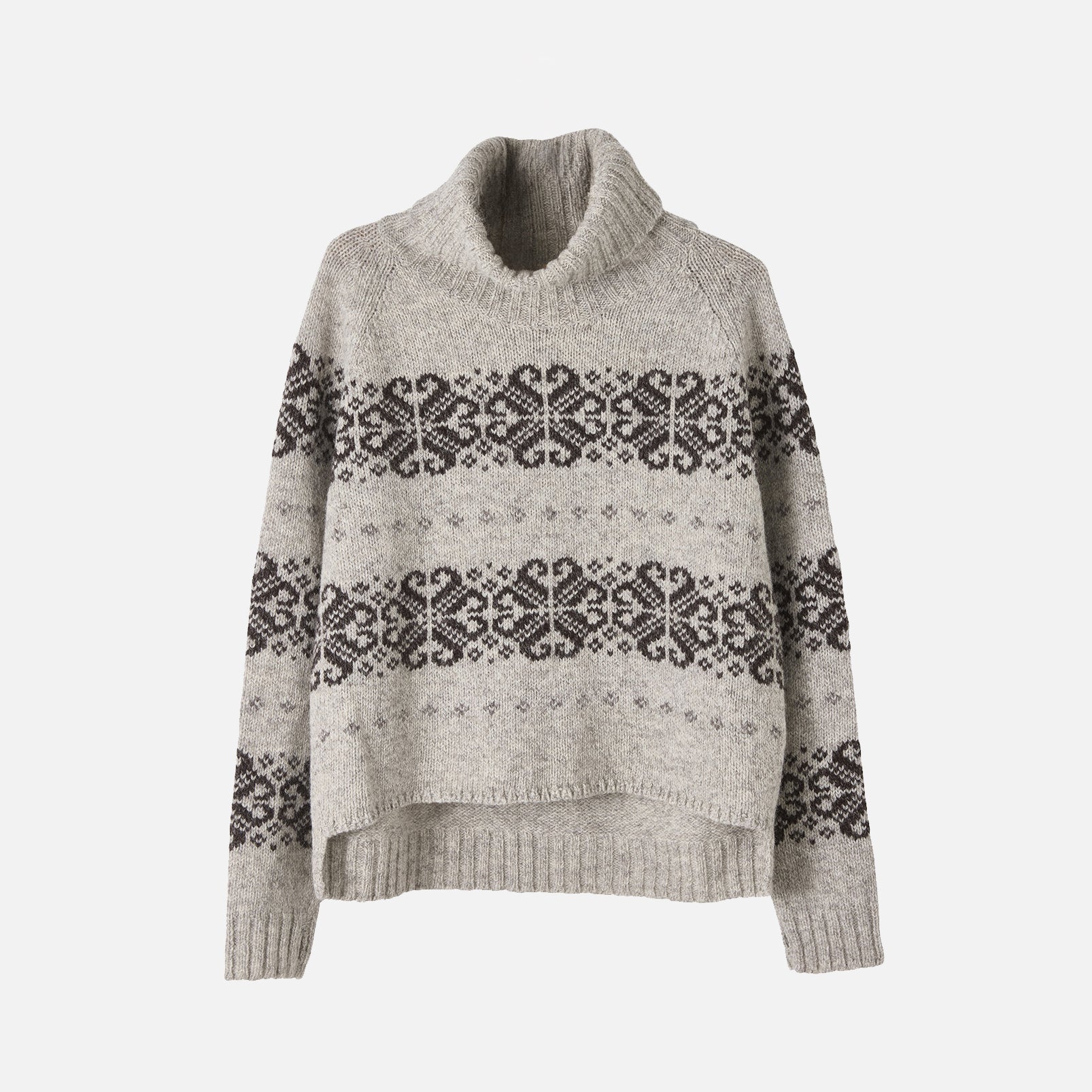 Women's Wool Folklore Polo Neck Sweater - Undyed Light Grey - Image 2