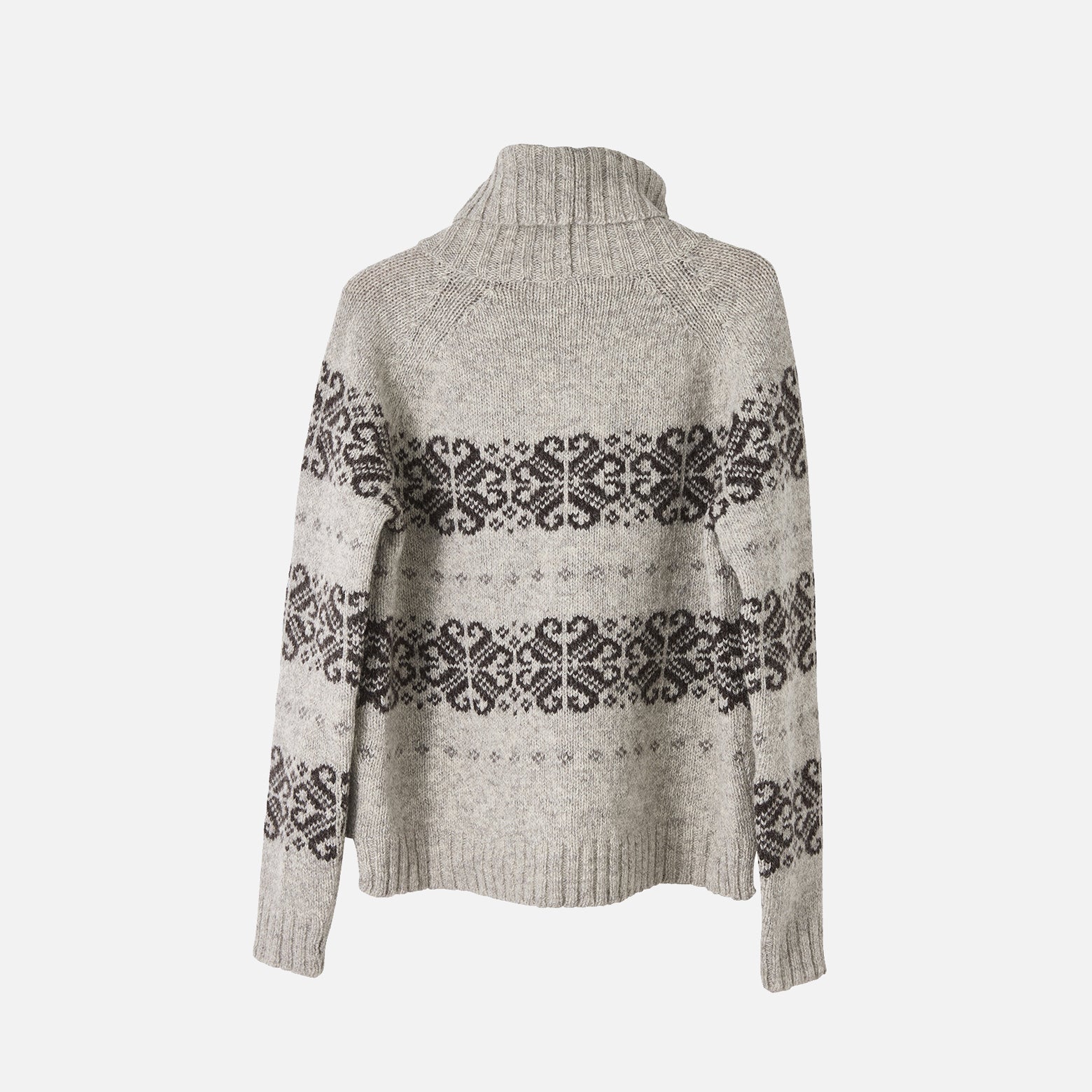 Women's Wool Folklore Polo Neck Sweater - Undyed Light Grey - Image 3