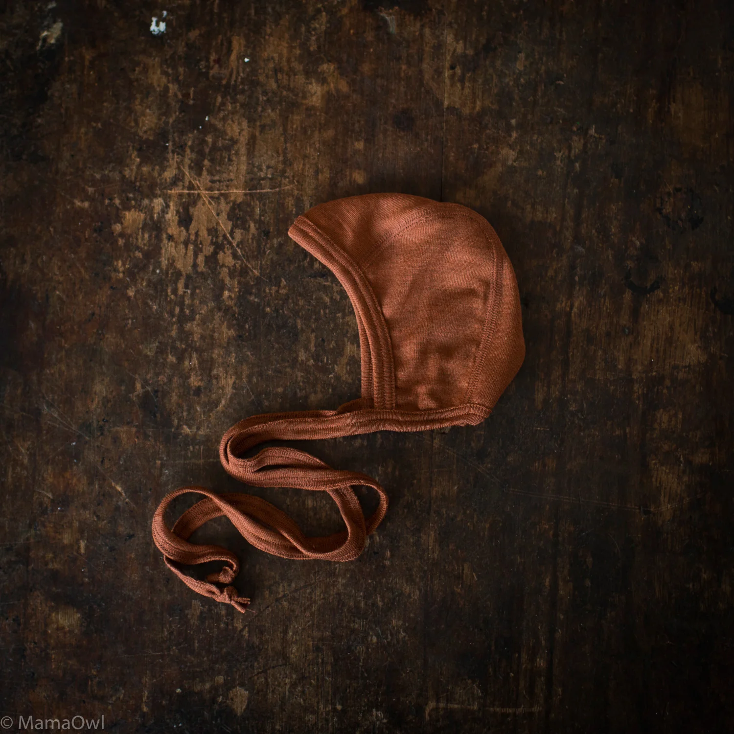 Piculet Baby Bonnet - Merino Wool & Silk - Deep Rust - Image 2