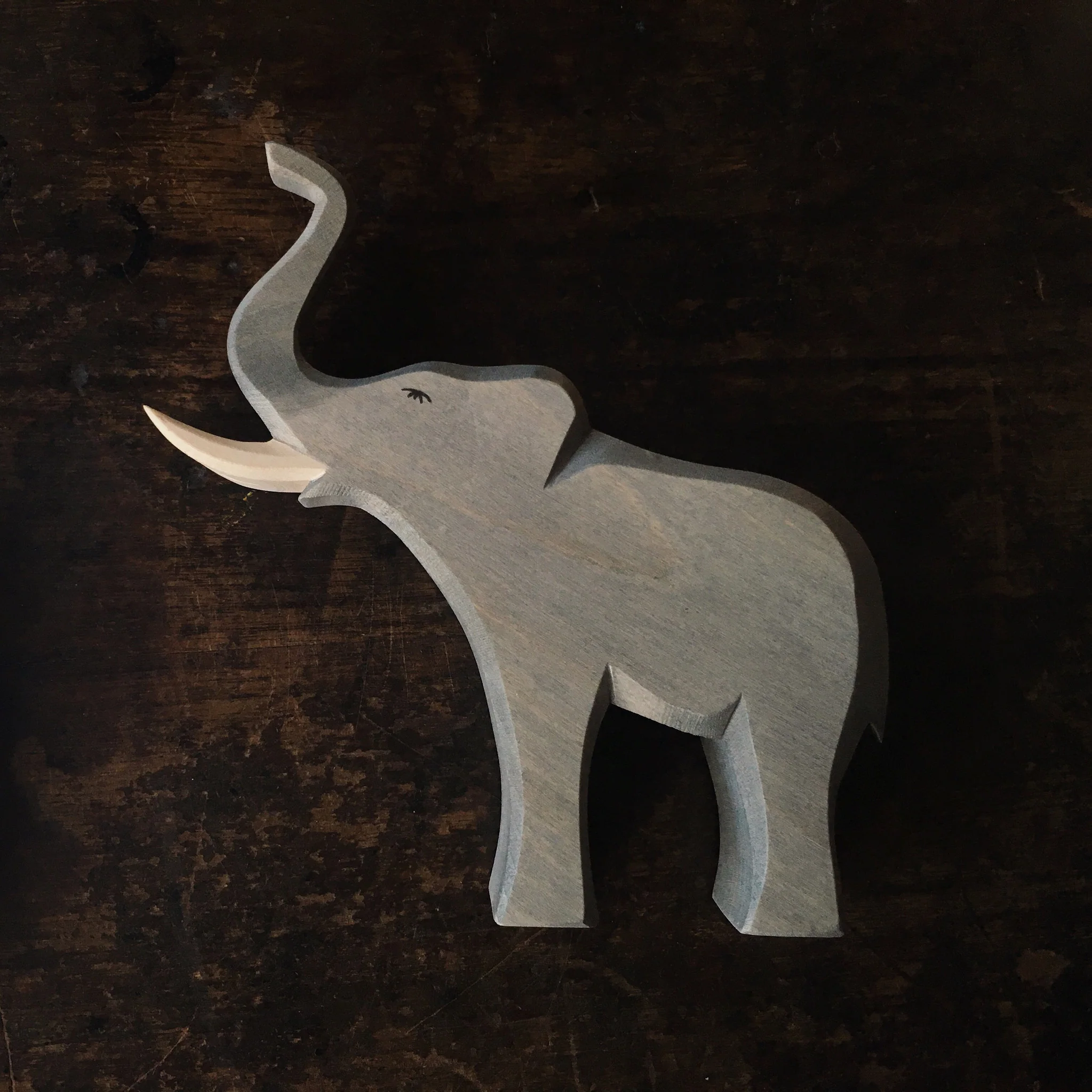 Handcrafted Wooden Large Male Elephant Trumpeting - Image 4