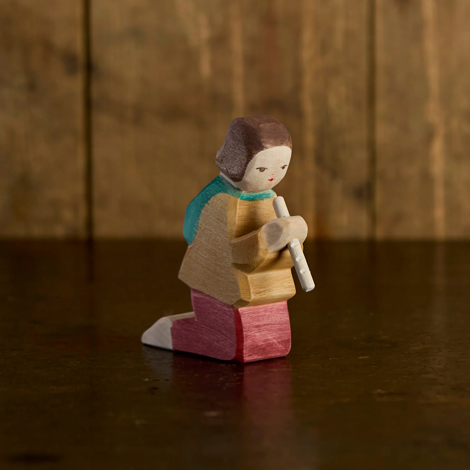Handcrafted Wooden Shepherd Playing Flute