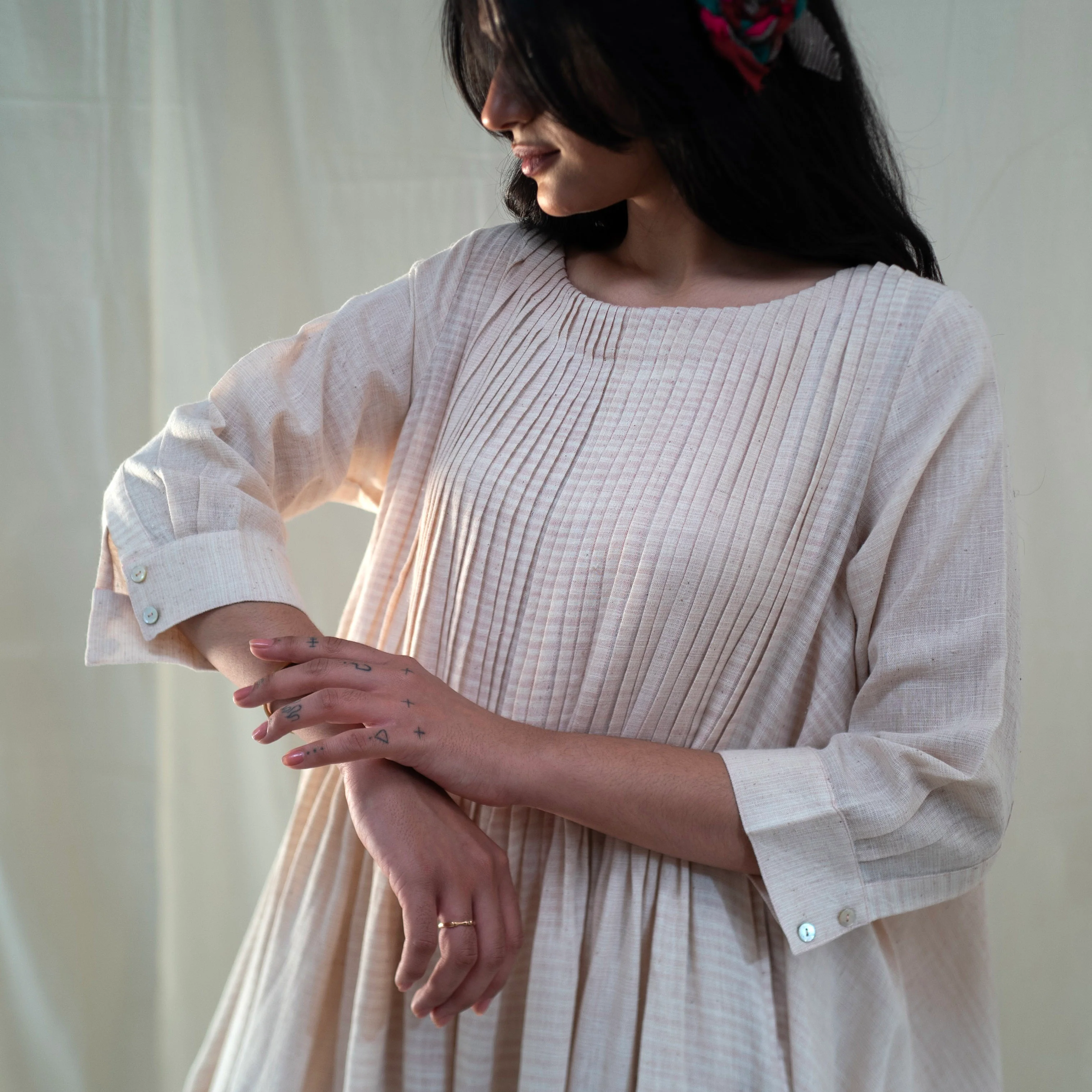 Women's Handwoven Cotton Ahaana Dress - Madder - Image 4