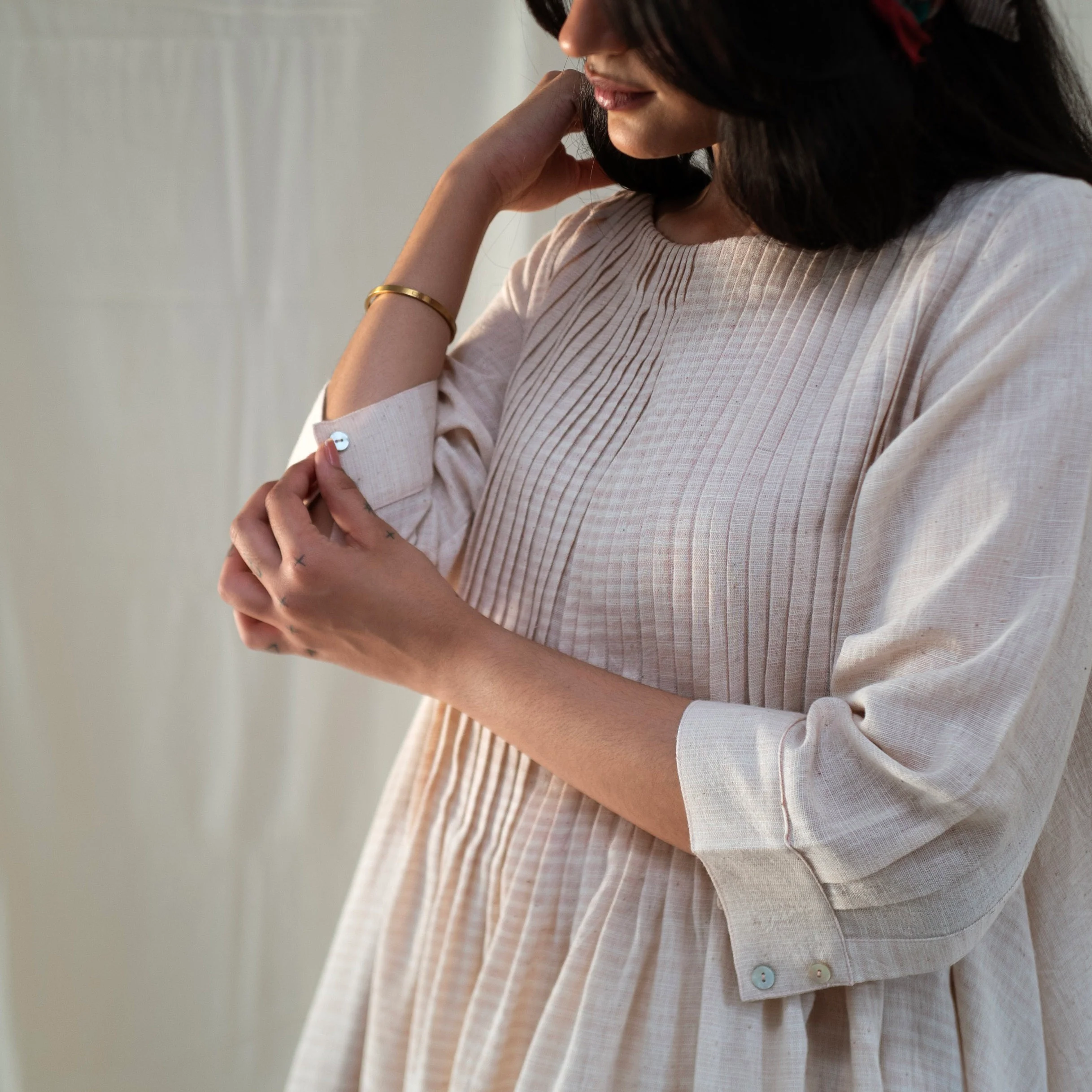 Women's Handwoven Cotton Ahaana Dress - Madder - Image 6