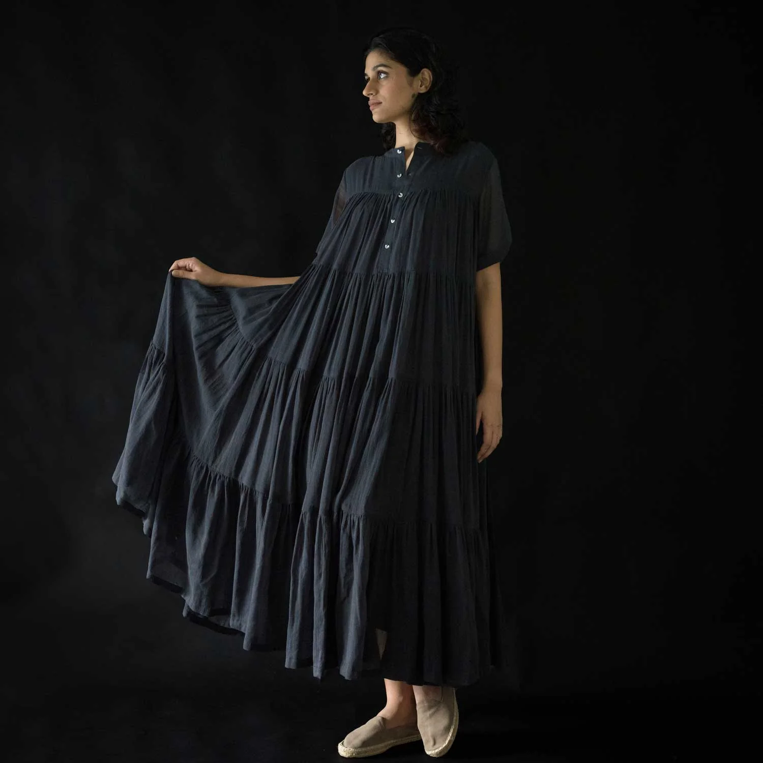 Women's Handwoven Cotton Kora Dress - Ash Grey - Image 2