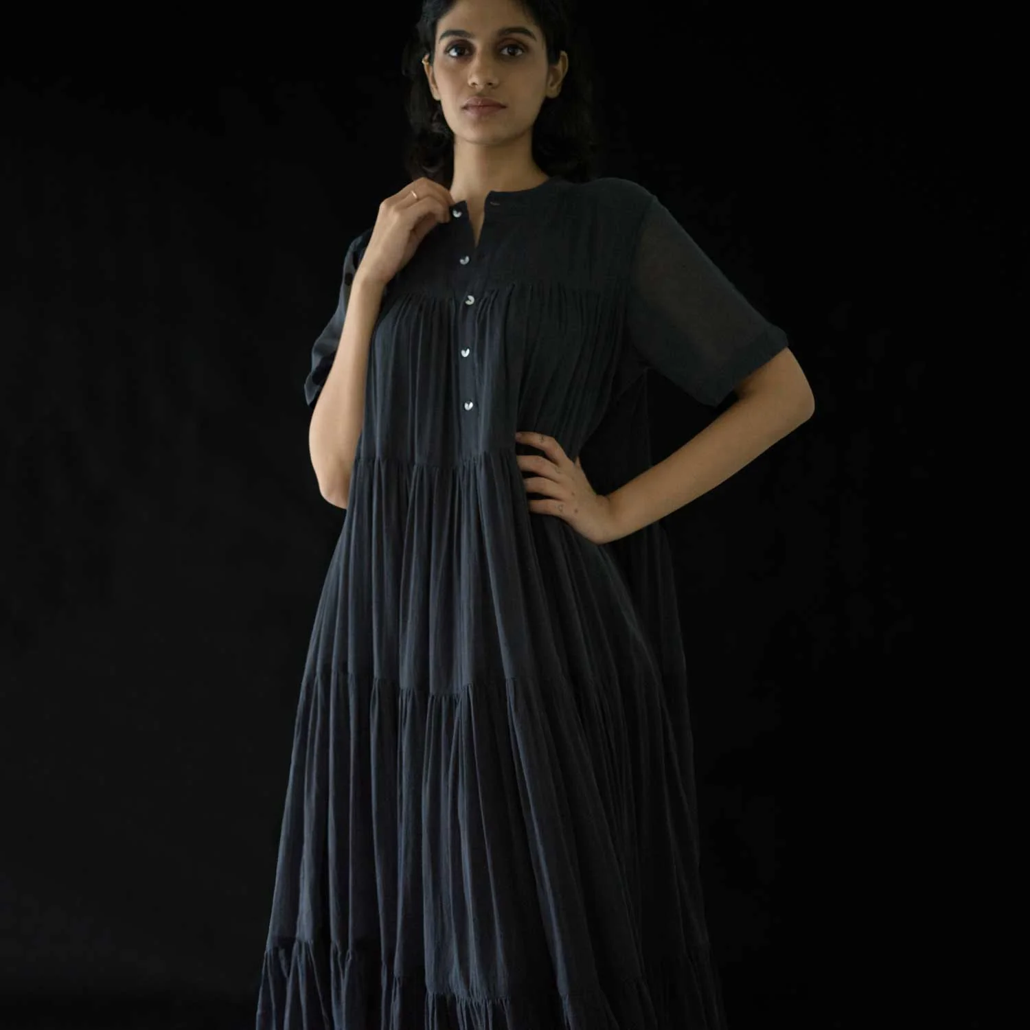 Women's Handwoven Cotton Kora Dress - Ash Grey - Image 3