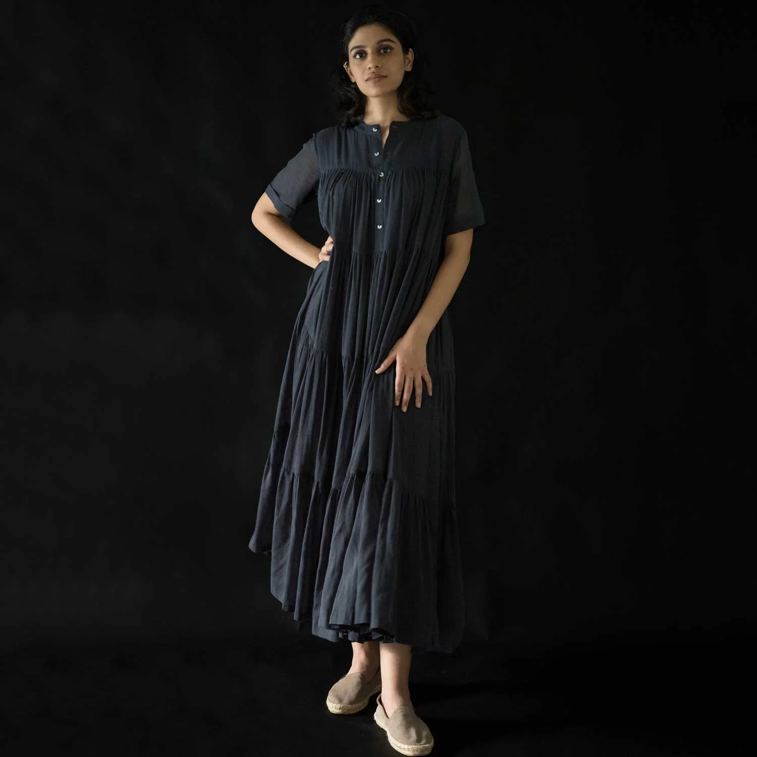 Women's Handwoven Cotton Kora Dress - Ash Grey - Image 4