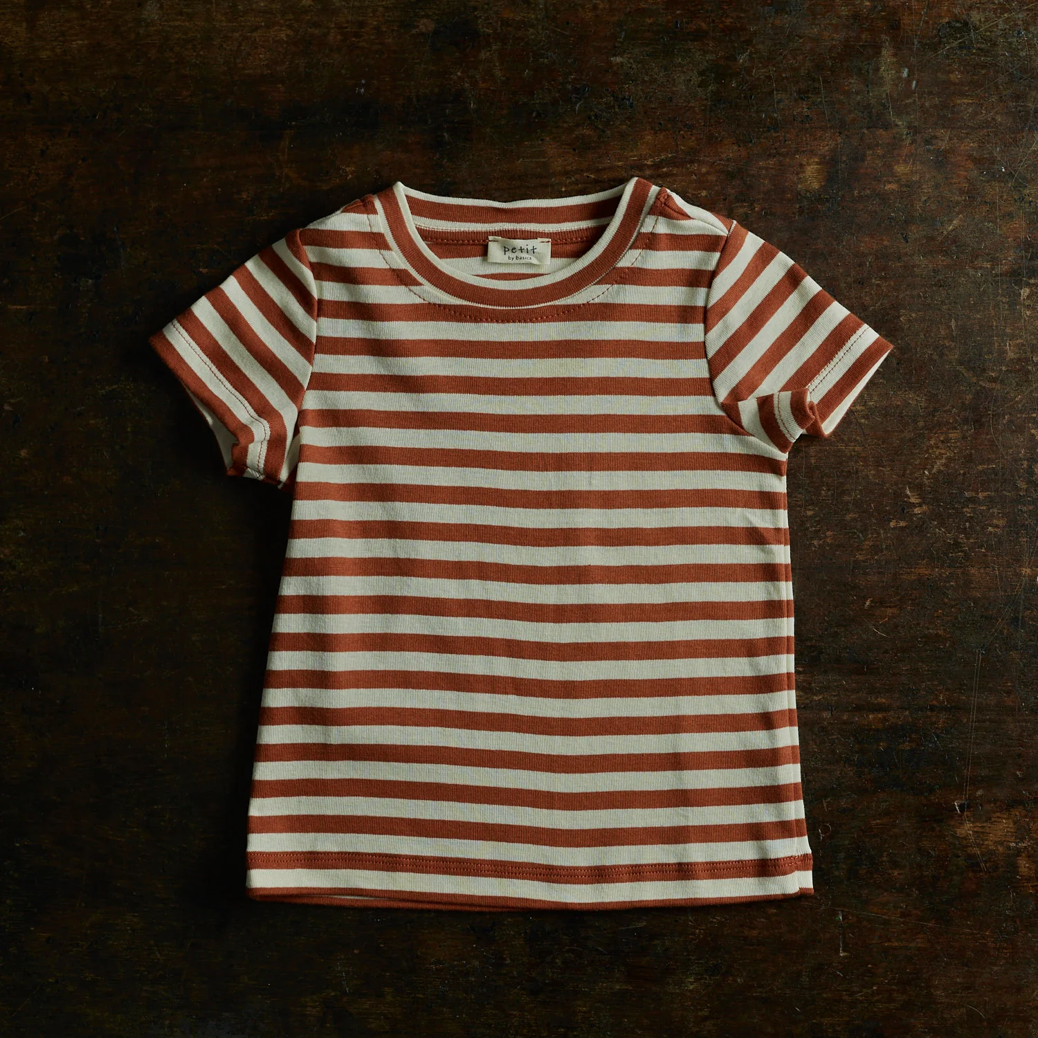 Kids Cotton Andi Tee - Natural/Rust Stripe