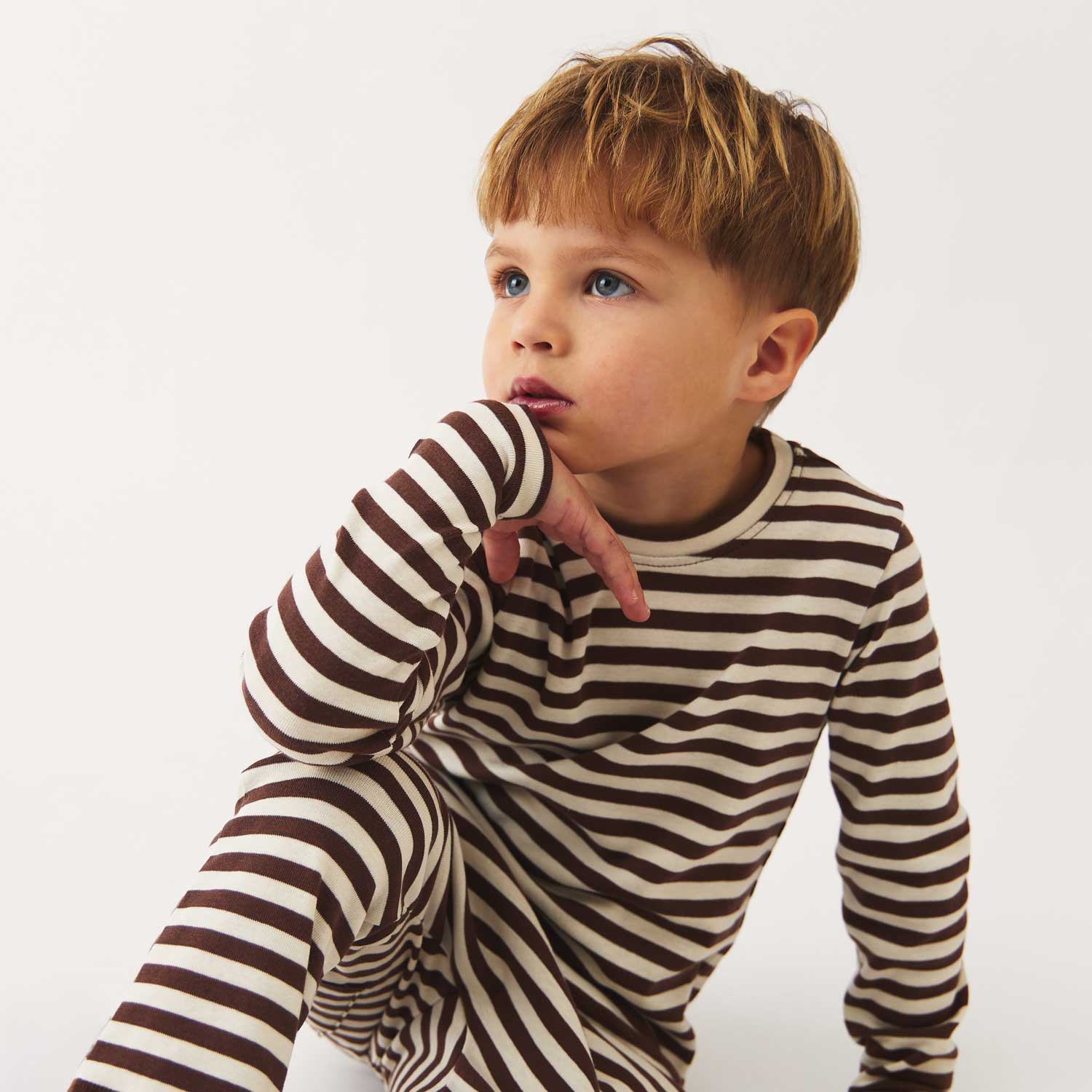 Kids Cotton LS Top - Natural/Chestnut Stripe