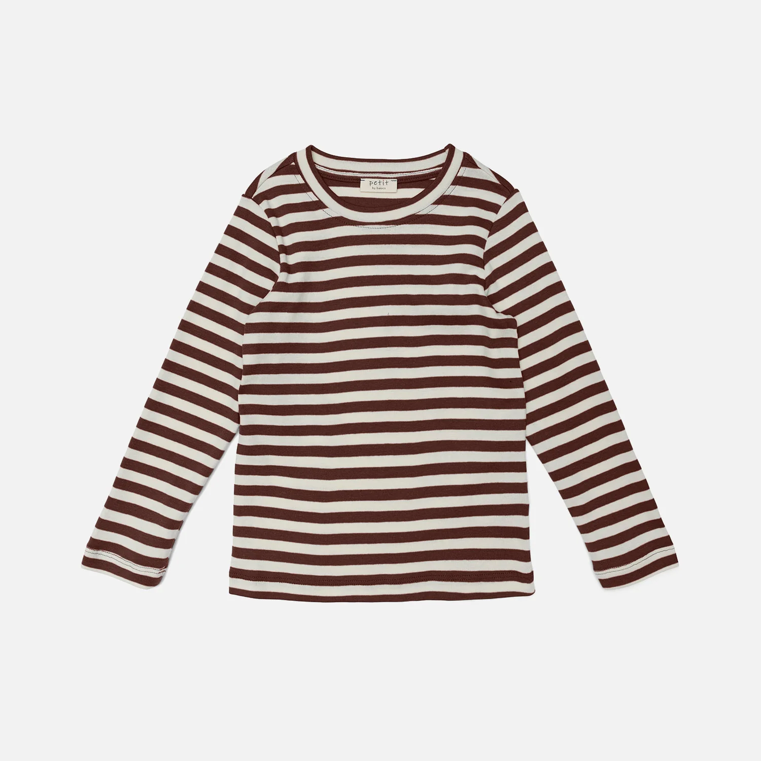 Kids Cotton LS Top - Natural/Chestnut Stripe - Image 2
