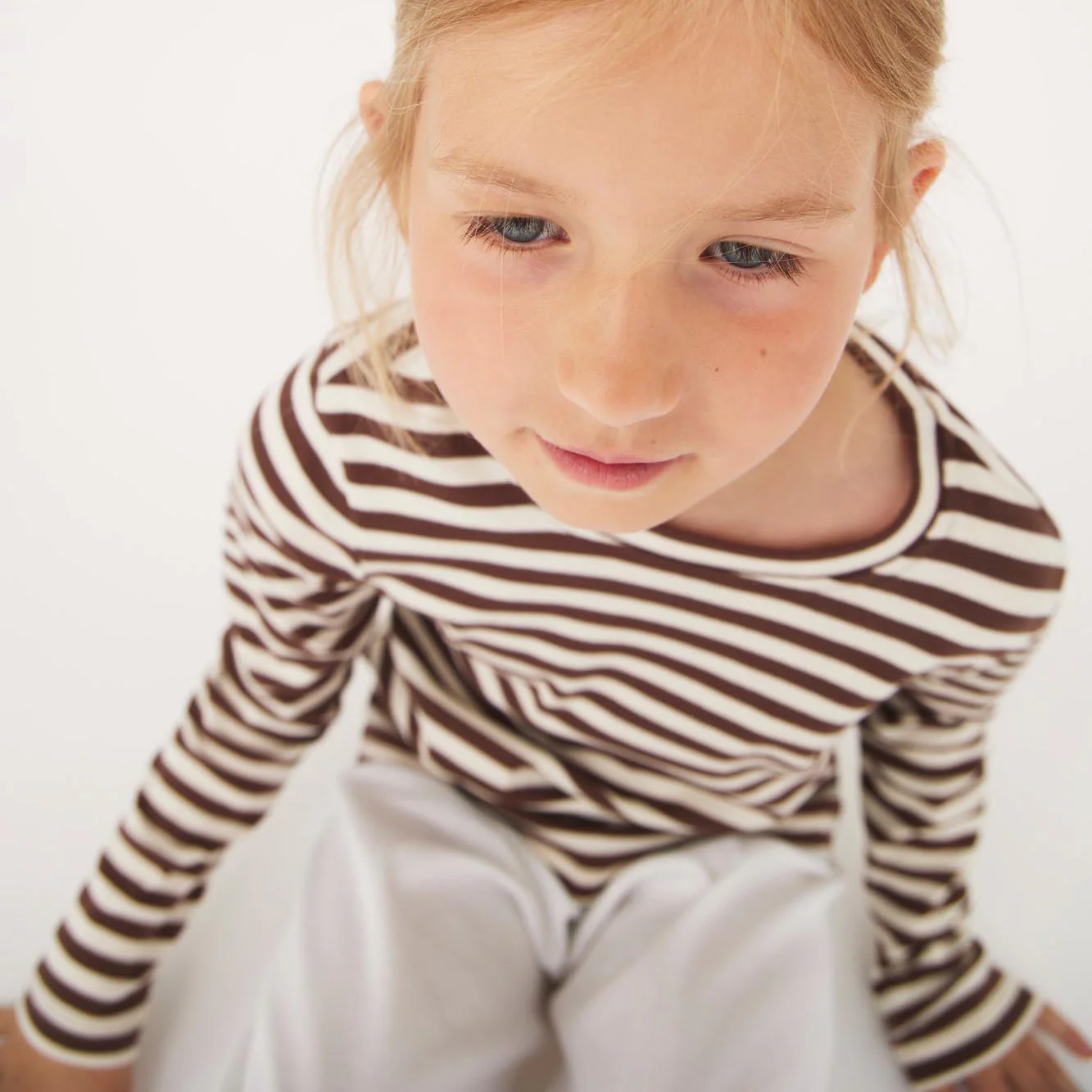 Kids Cotton LS Top - Natural/Chestnut Stripe - Image 3