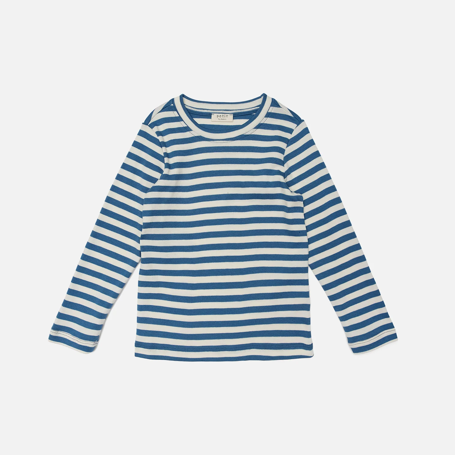 Kids Cotton LS Top - Natural/Denim Blue Stripe