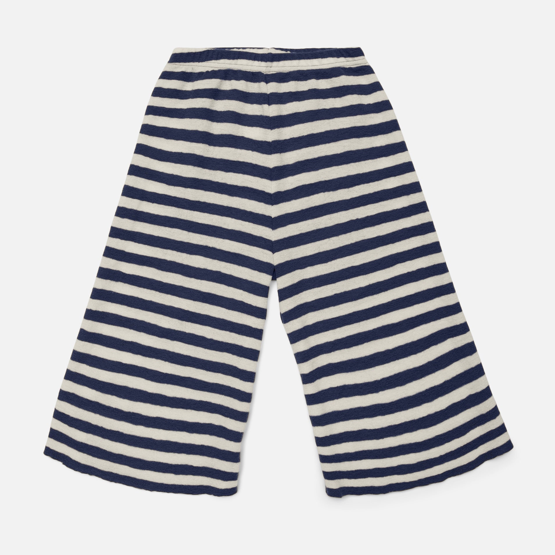 Kids Merino Wool Crepe Wide Leg Trousers - Natural/Navy Blue Stripe