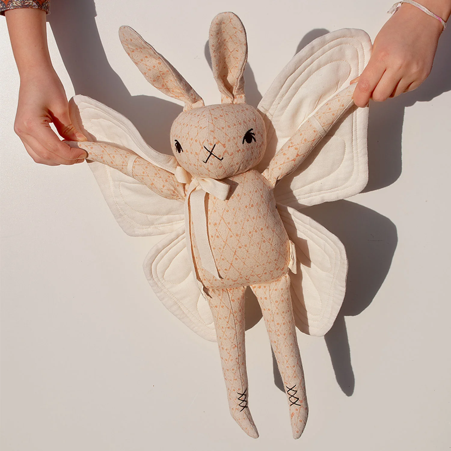 Handmade Cotton Large Butterfly Rabbit - Cream/Pink - Image 2