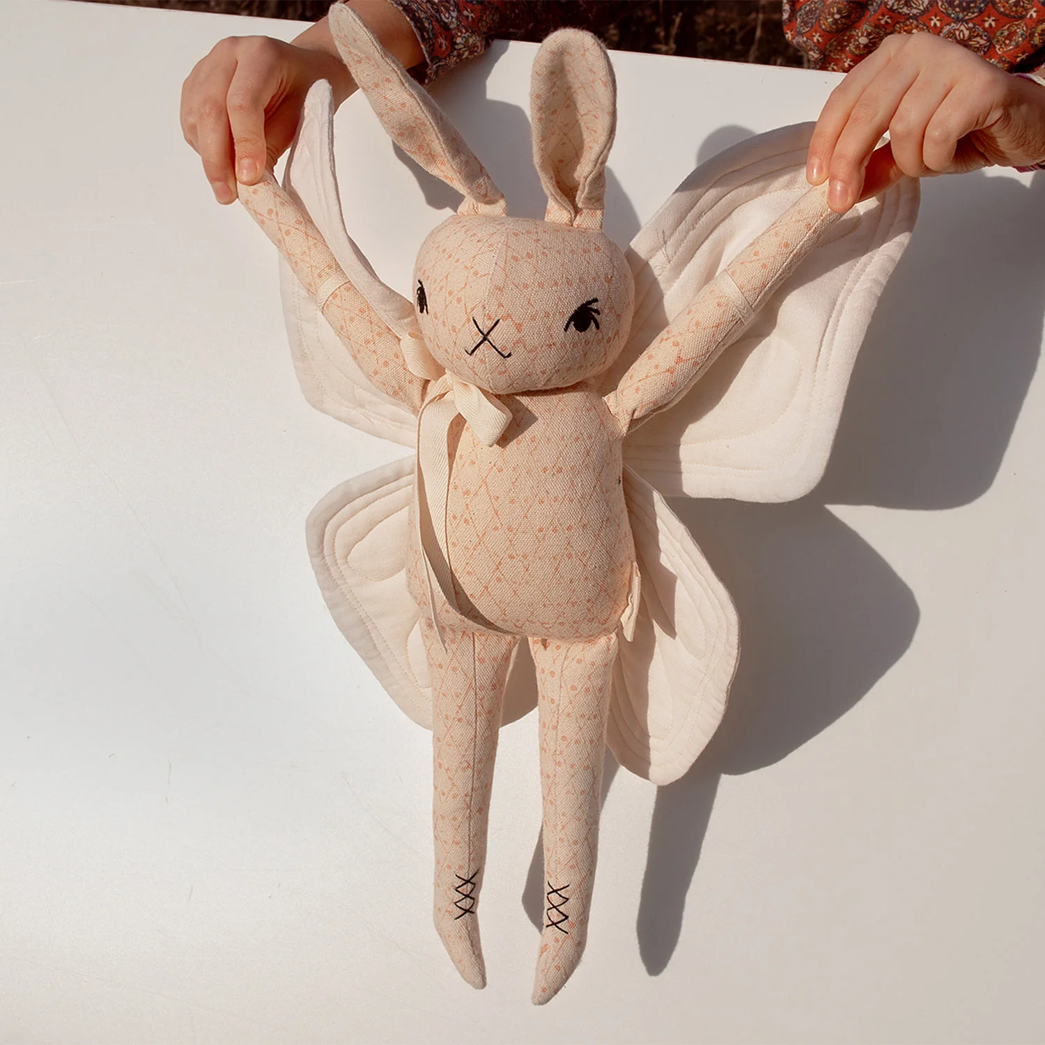 Handmade Cotton Large Butterfly Rabbit - Cream/Pink - Image 5