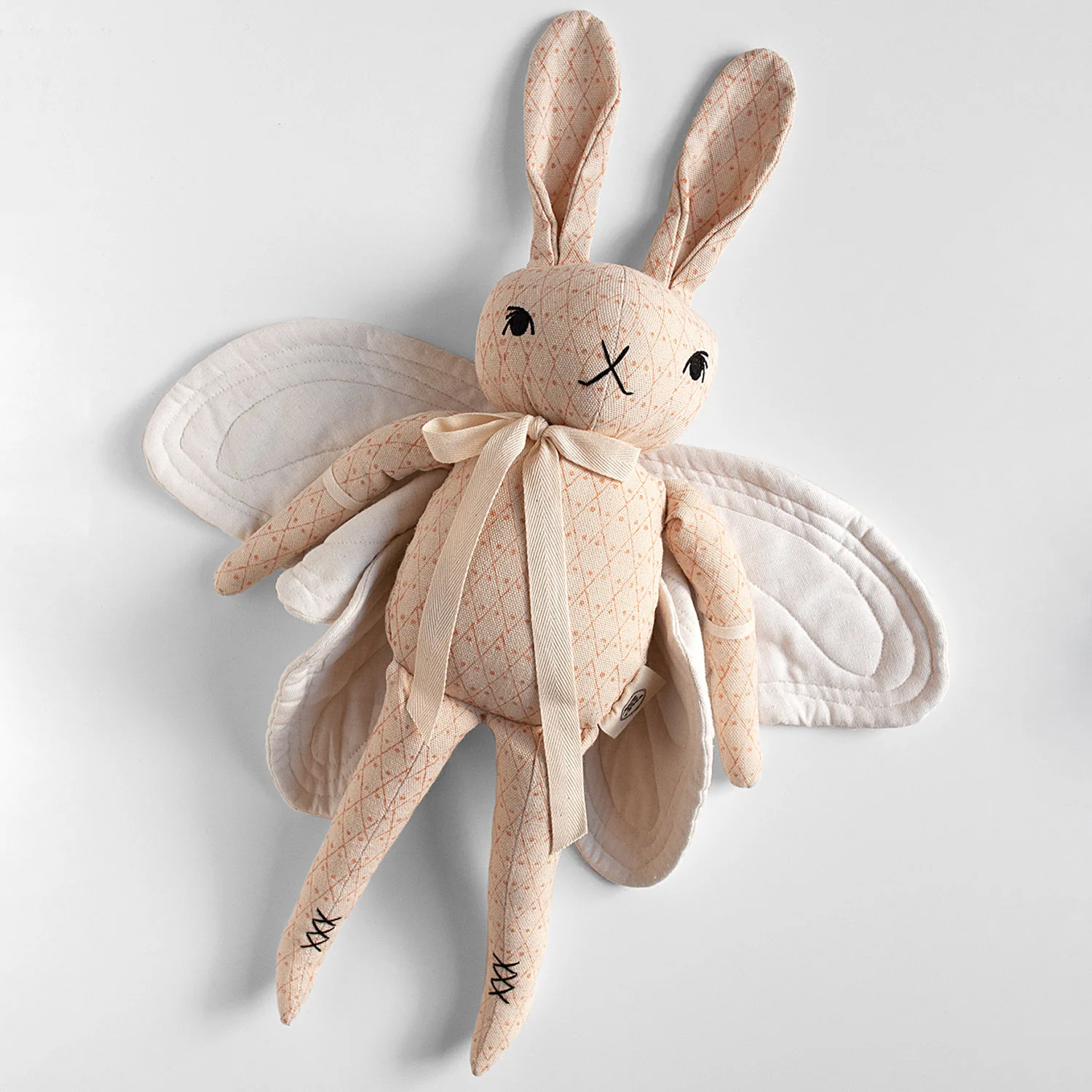Handmade Cotton Large Butterfly Rabbit - Cream/Pink - Image 7