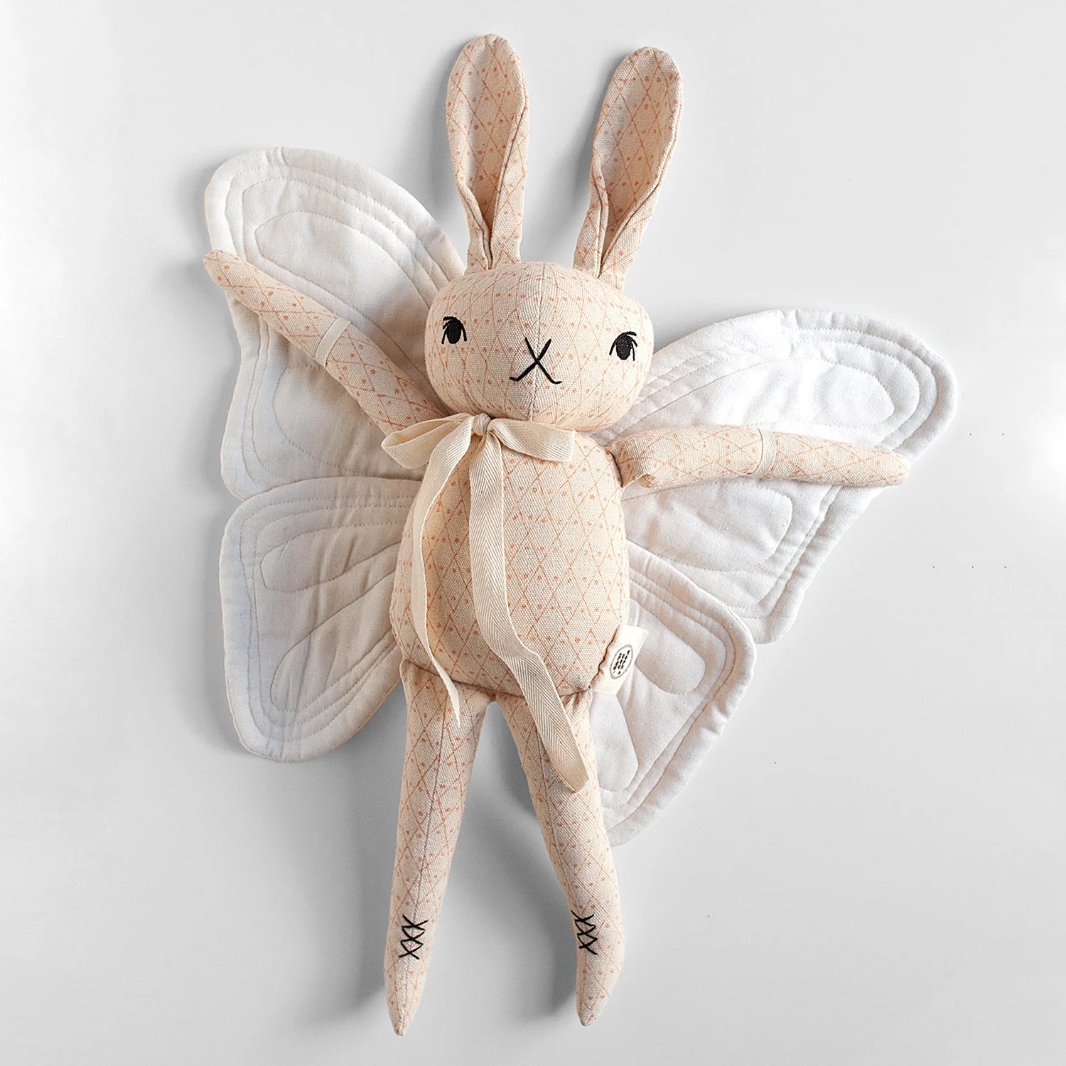 Handmade Cotton Large Butterfly Rabbit - Cream/Pink - Image 9