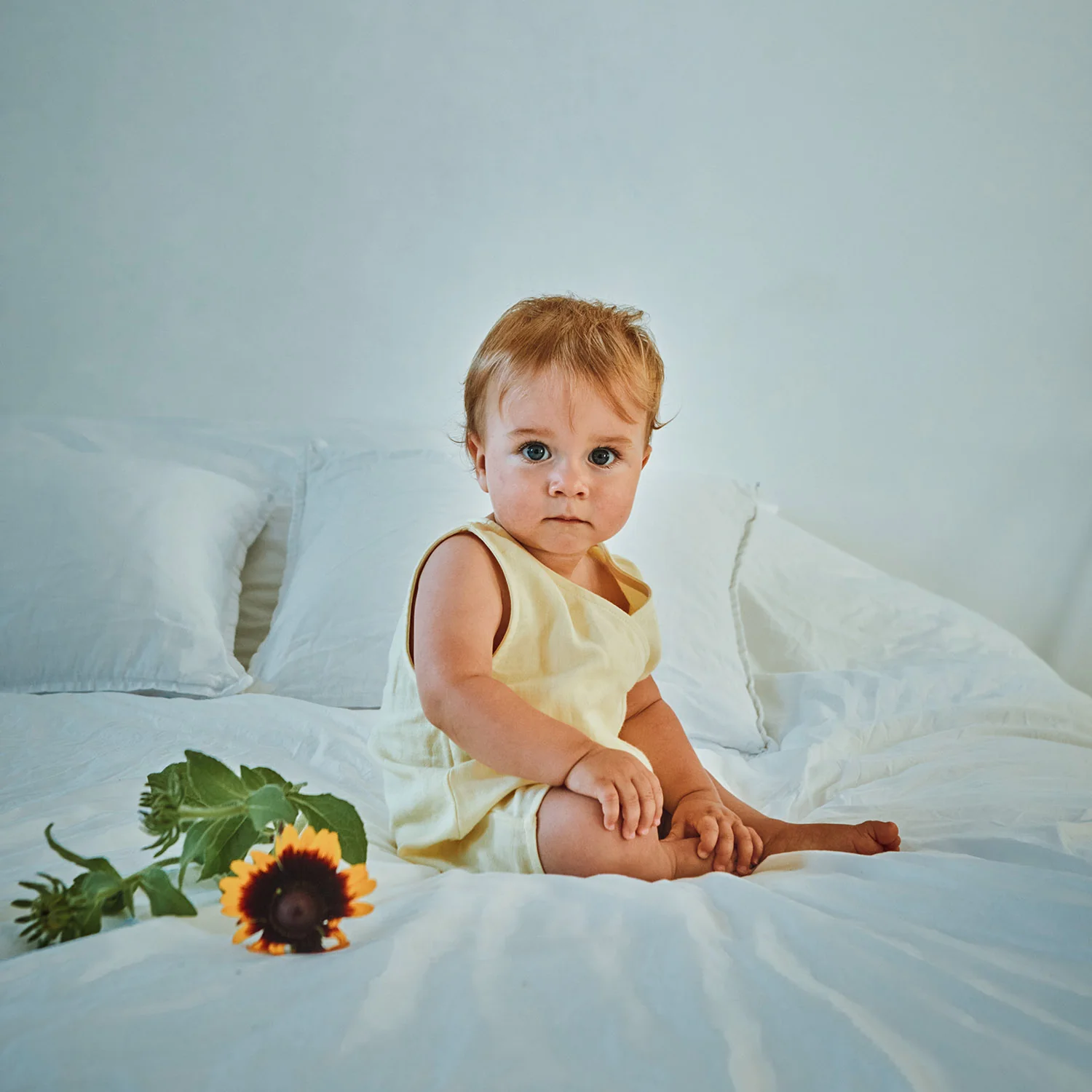 Baby Cotton Clematite Wrap Romper - Pastel Yellow - Image 3