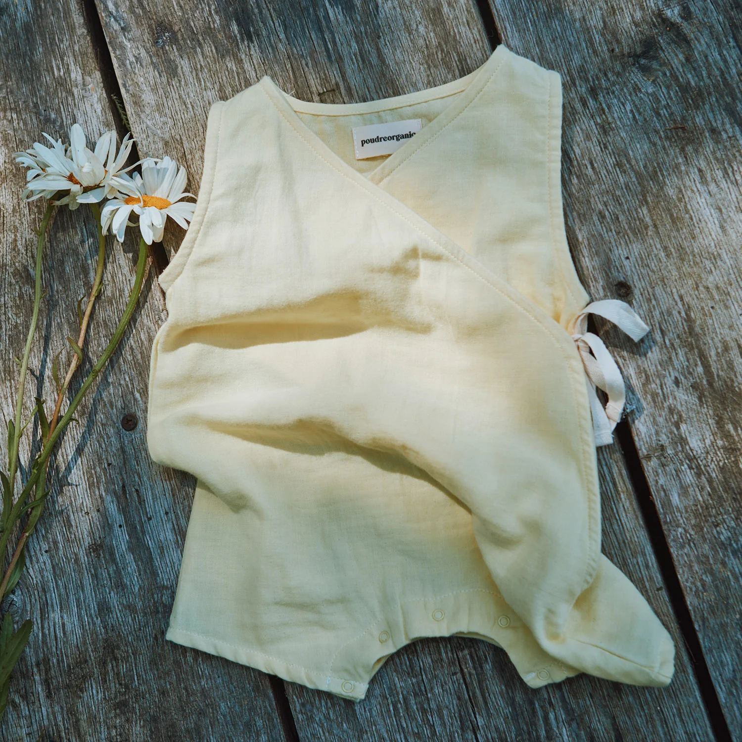 Baby Cotton Clematite Wrap Romper - Pastel Yellow - Image 7
