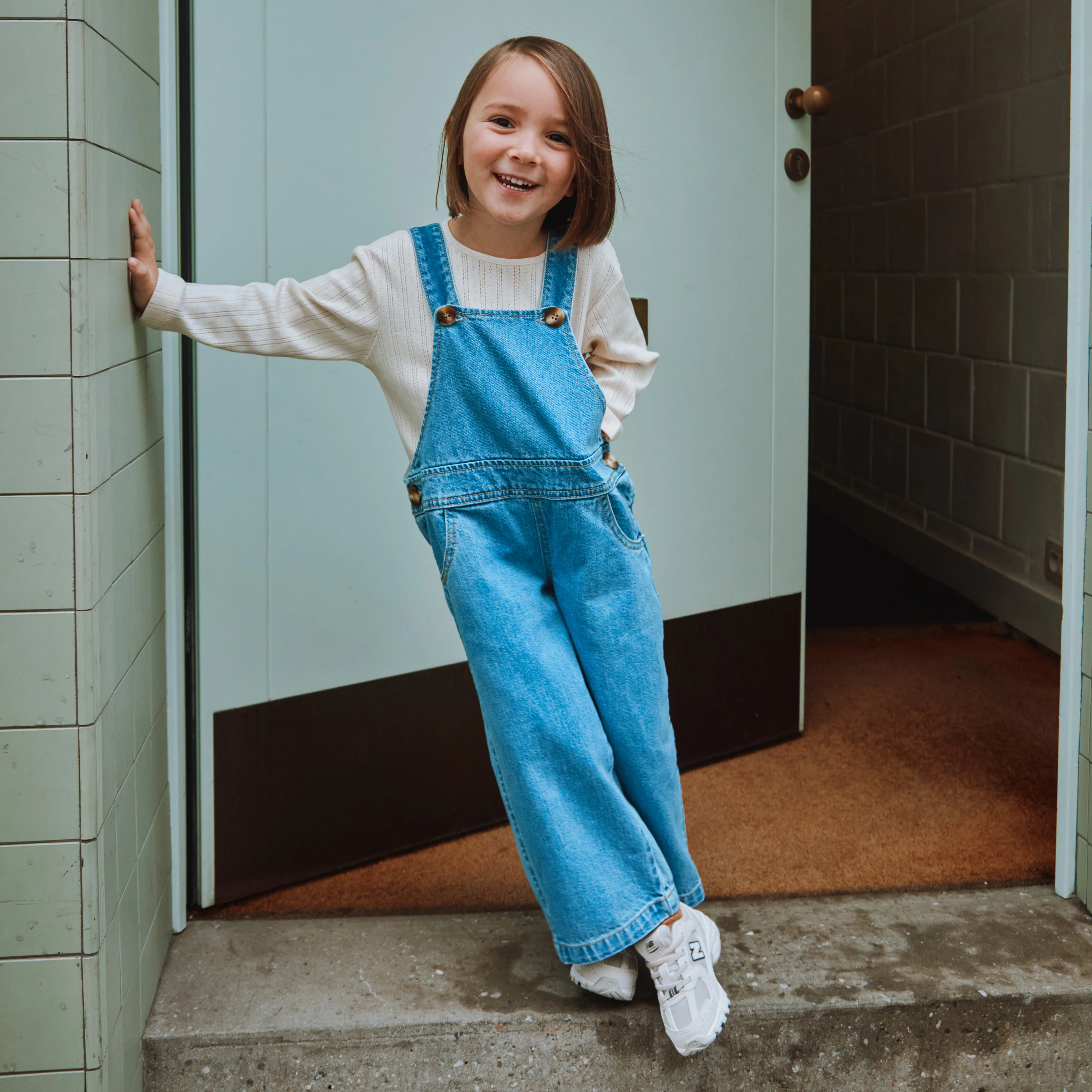 Kids Cotton Denim Quetsch Dungarees - Light Blue - Image 10