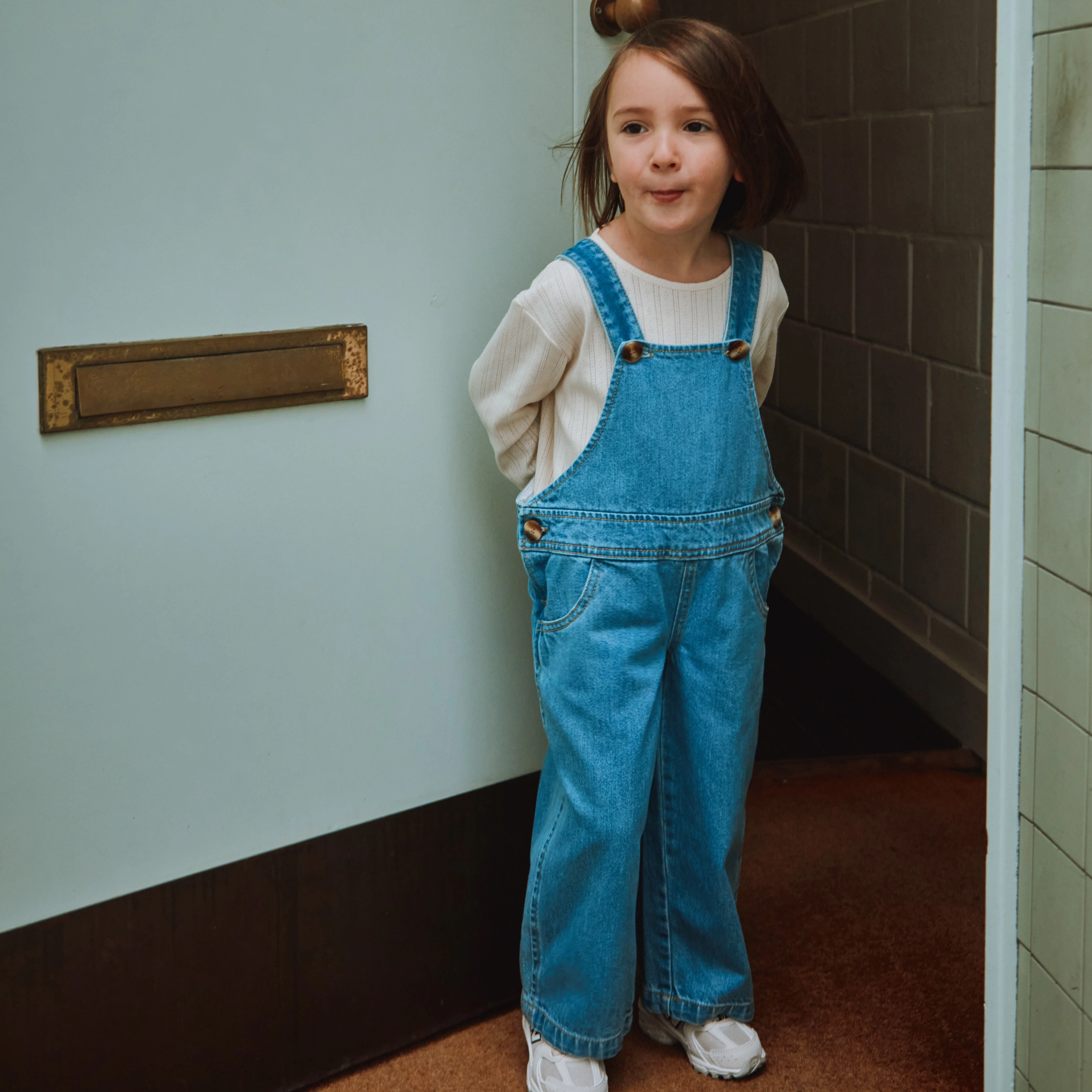 Kids Cotton Denim Quetsch Dungarees - Light Blue - Image 2