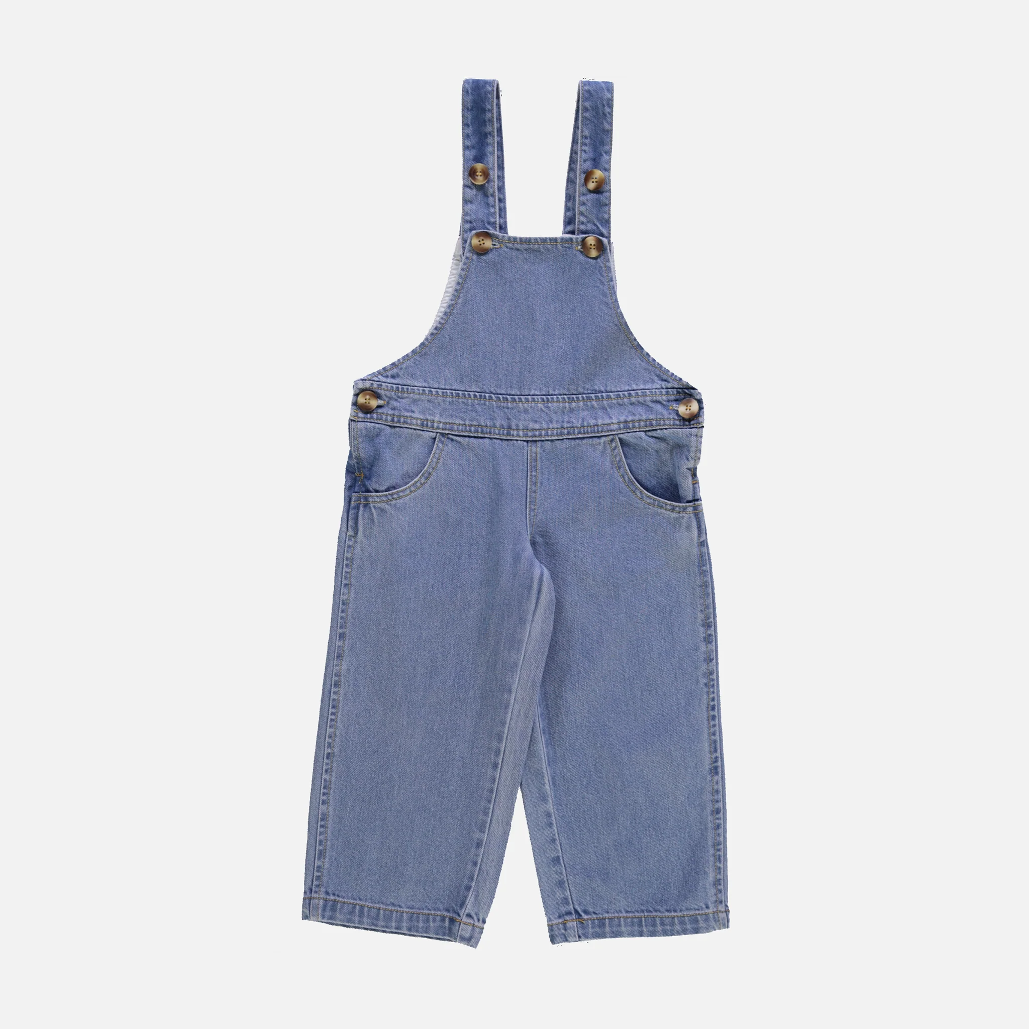 Kids Cotton Denim Quetsch Dungarees - Light Blue - Image 4