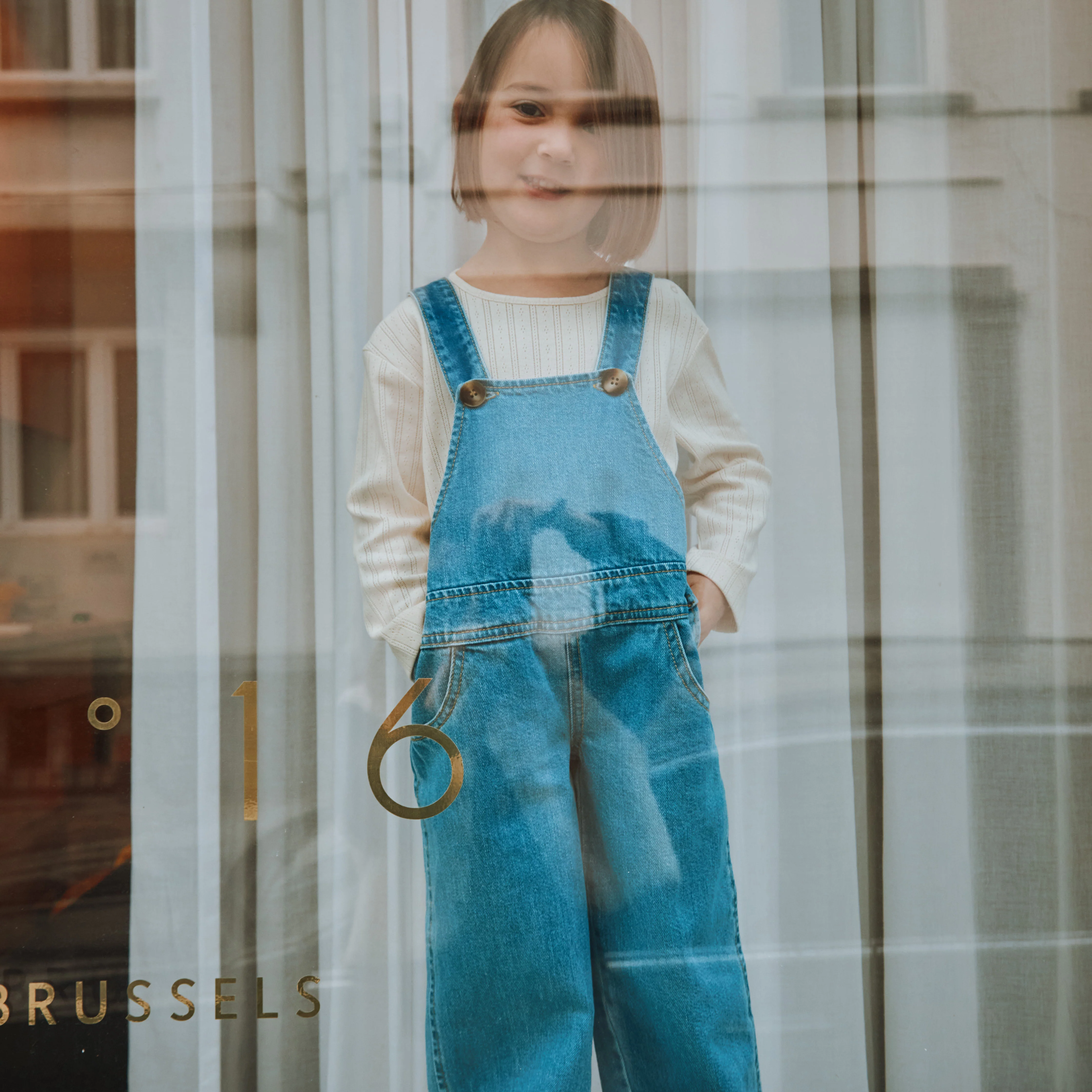 Kids Cotton Denim Quetsch Dungarees - Light Blue - Image 6