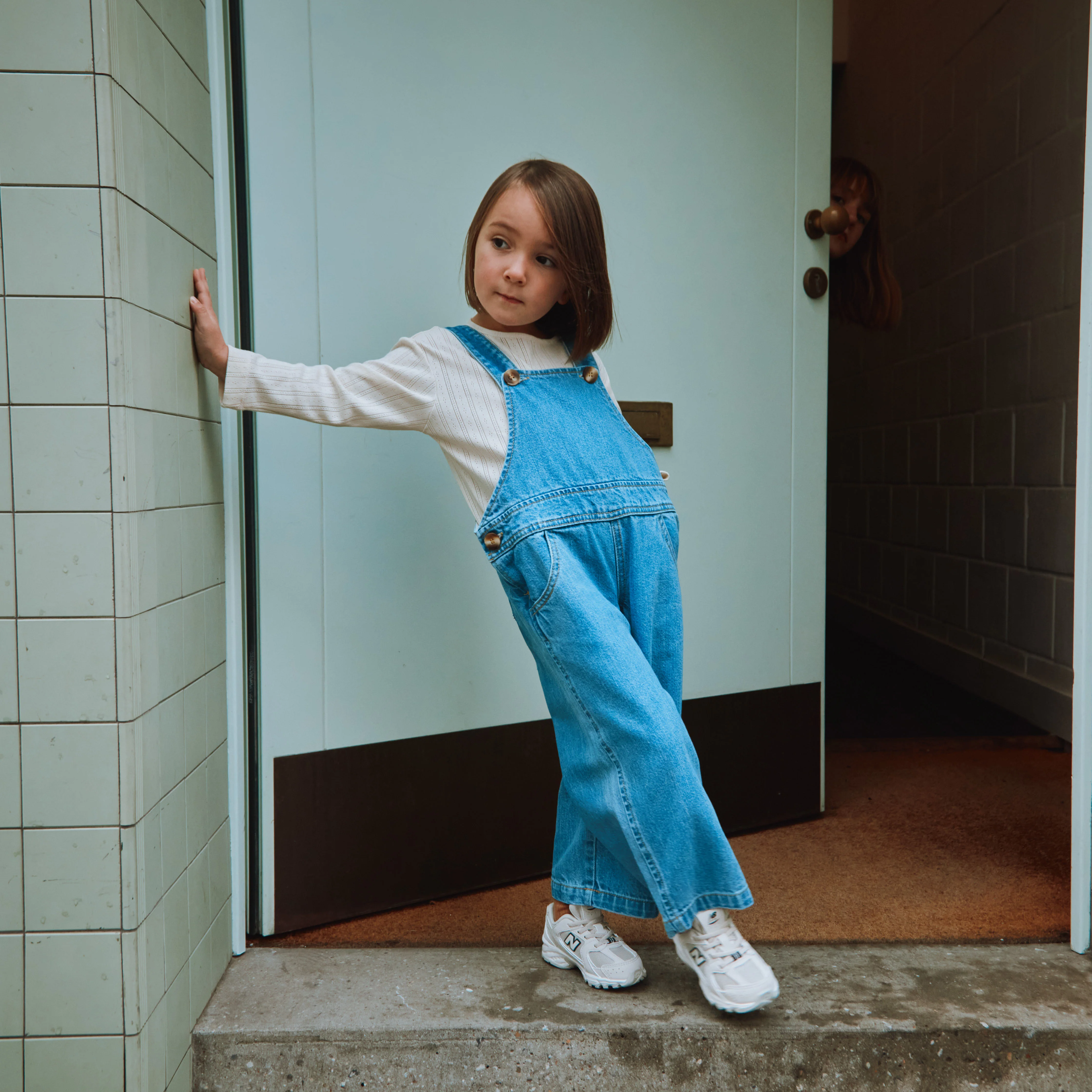 Kids Cotton Denim Quetsch Dungarees - Light Blue - Image 8