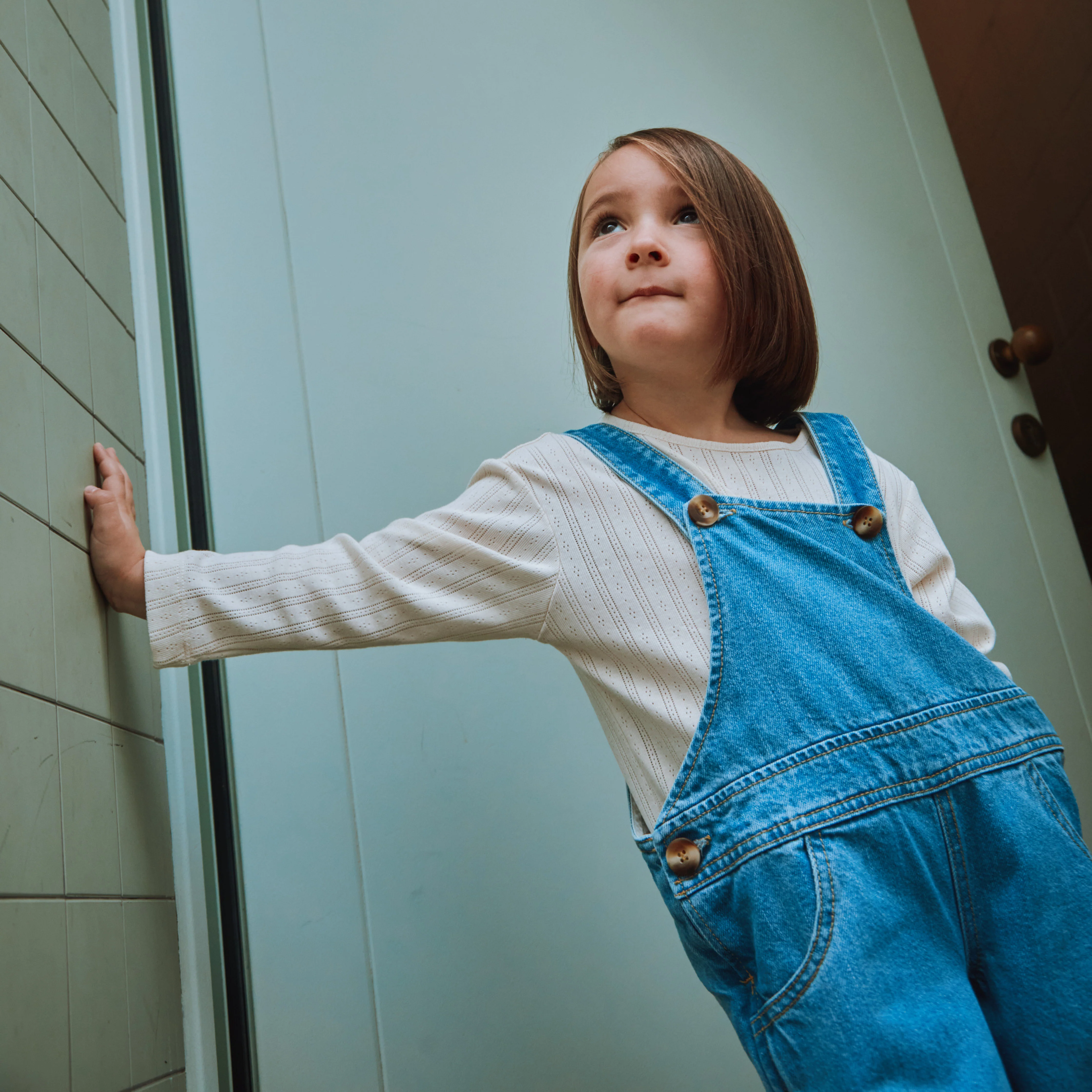 Kids Cotton Denim Quetsch Dungarees - Light Blue - Image 9